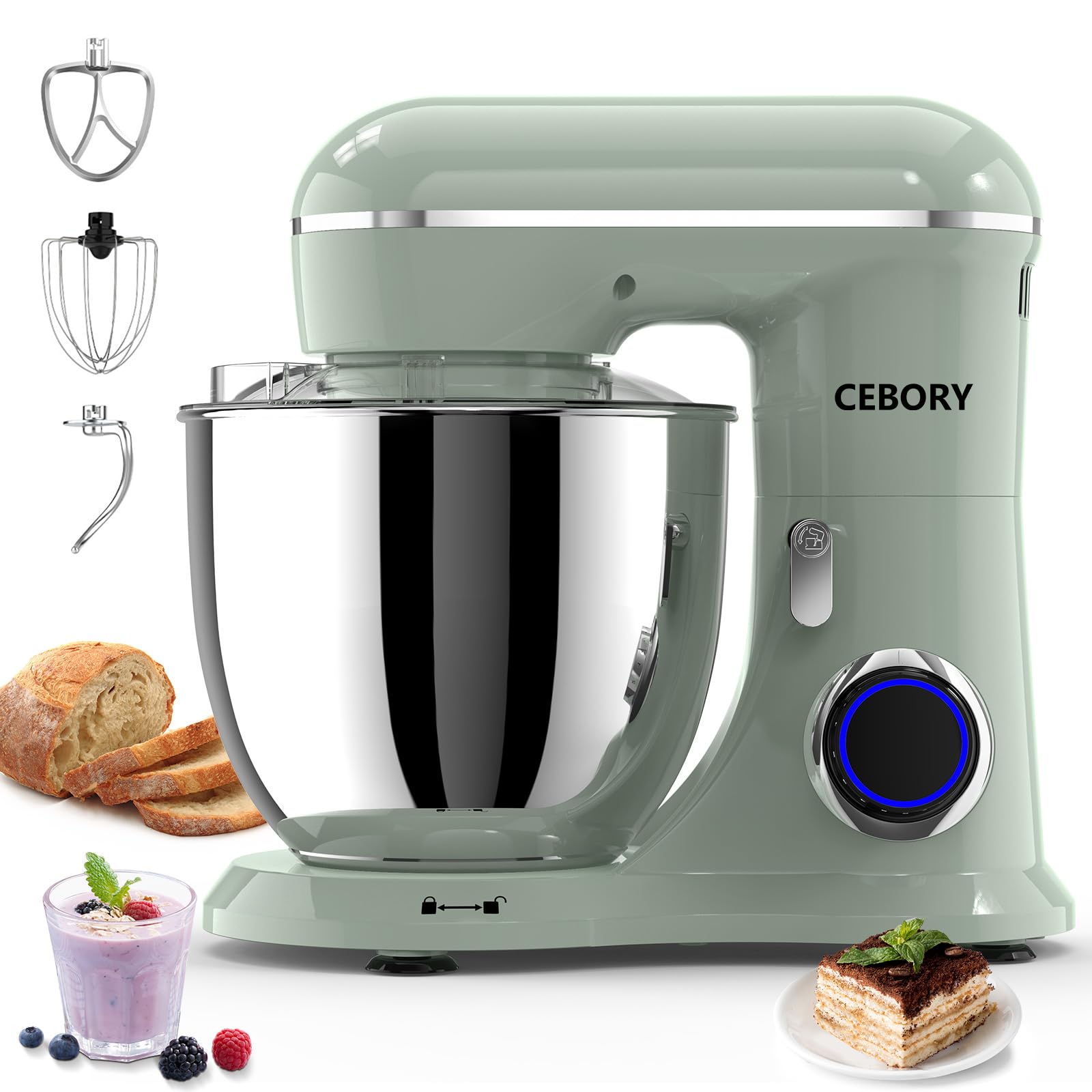 3-IN-1 Electric Stand Mixer, 6.5QT Bowl 660W 10-Speed Kitchen Mixer with Dough Hook, Beater & Whisk - Perfect for Baking Bread, Cakes, Cookies & Home Cooking (Green) | Ideal for Bakers, Home Chefs & Kitchen Enthusiasts