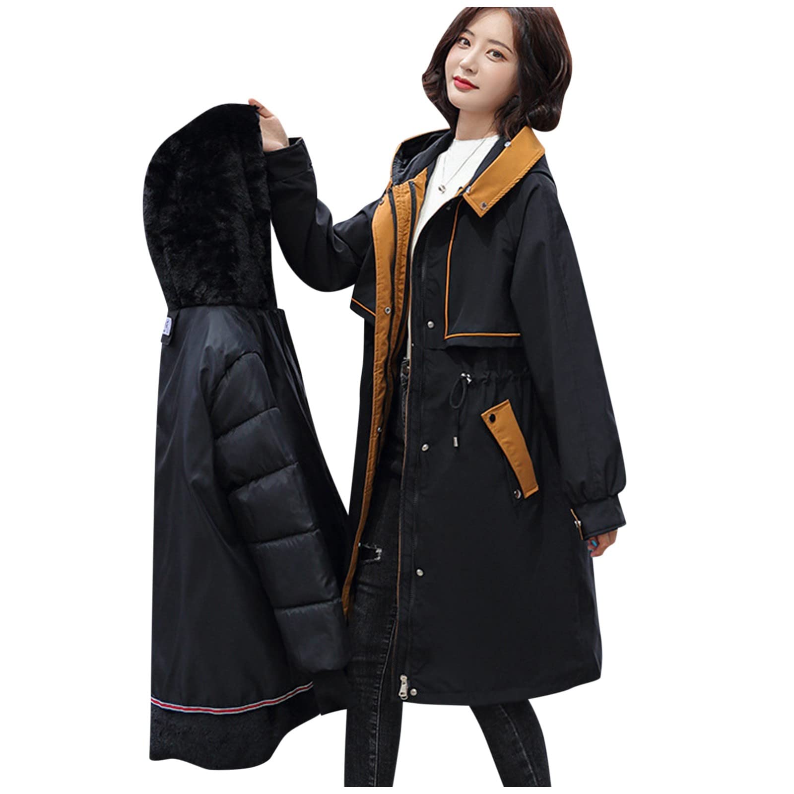 Women's Plus Size 4X Cotton-Padded Hooded Jacket with Removable Liner - Warm Long Outerwear Coat for Winter Fashion & Outdoor Activities