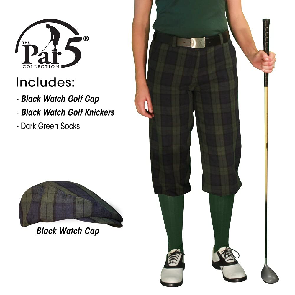 Stewart Collection Ladies 'Par 5' Matching Golf Cap & Over-The-Calf Socks - Black Watch Plaid - Perfect for Golf Outfits & Athletic Wear