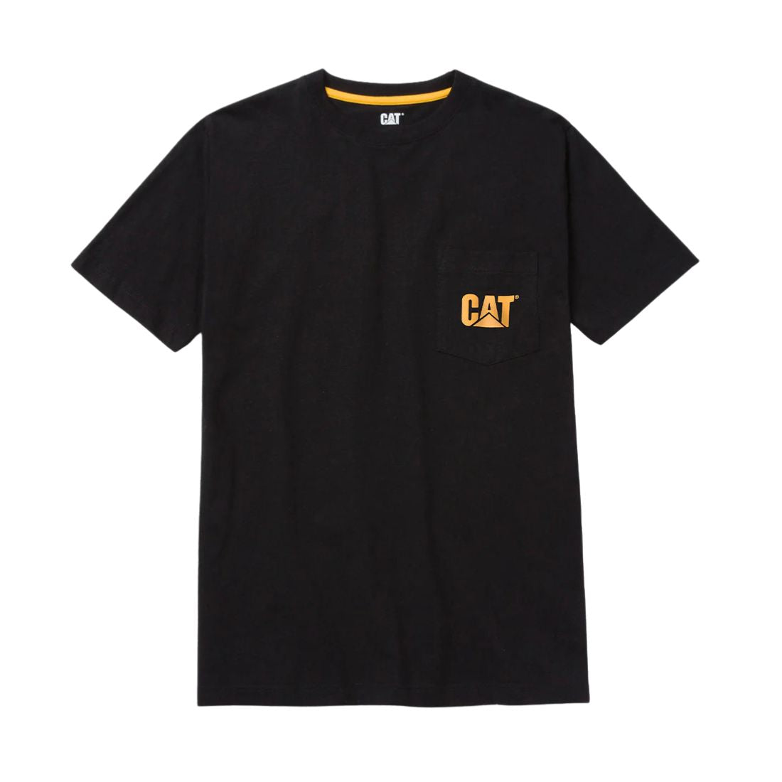 CAT Men's Short Sleeve Logo Pocket Work T-Shirt - Durable Cotton Crewneck Tee for Construction, Landscaping & Outdoor Work (Black) - Ideal for Job Sites, Casual Wear & Everyday Comfort