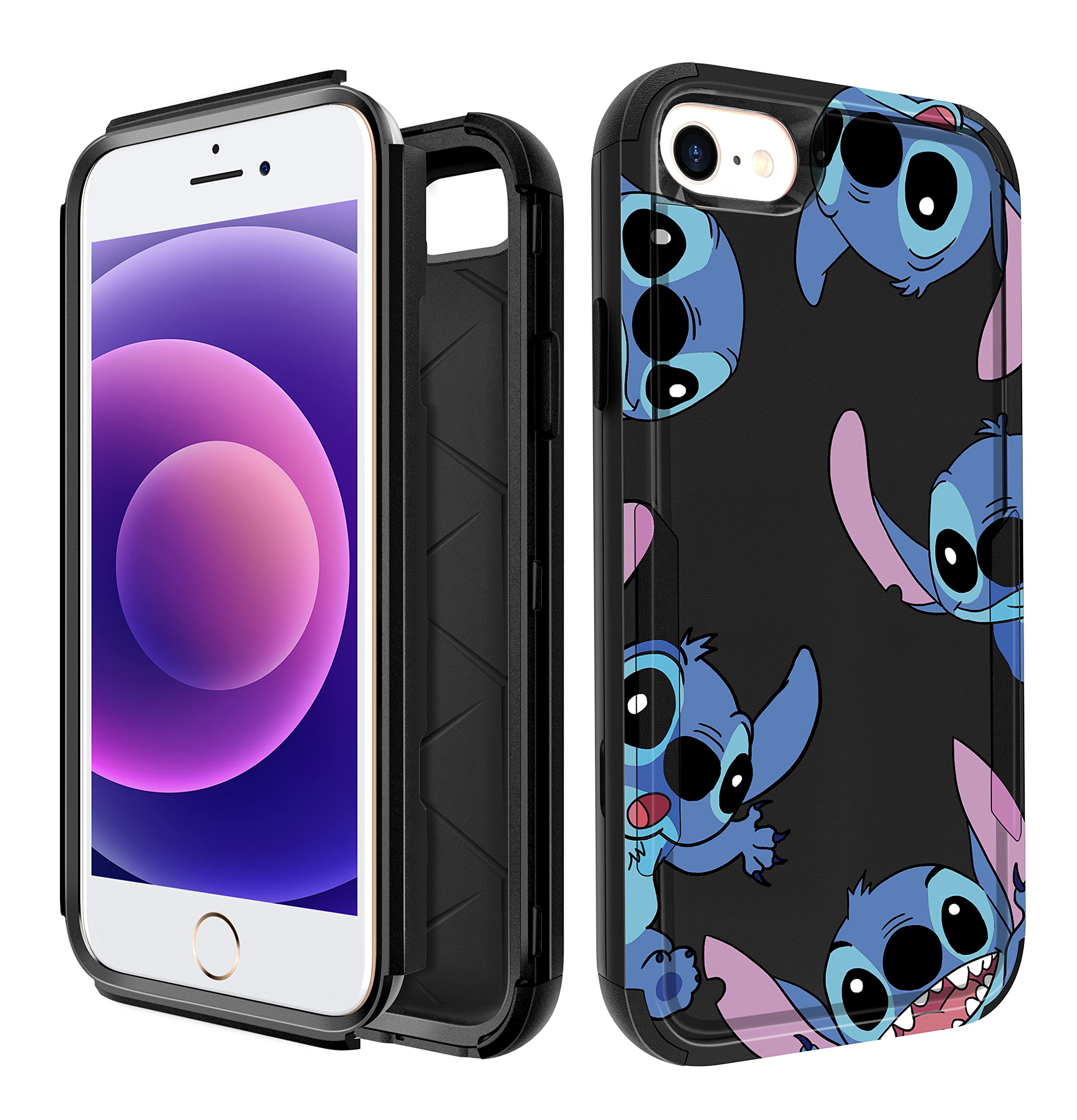 STSNano 3 in 1 Heavy Duty Shockproof Case for iPhone 7/8/SE 2020/SE 2022 (4.7 Inch) - Cute Cartoon Character Hard PC Full Body Cover with Rugged Bumper - Military Grade Drop Protection Phone Case for Women, Men & Kids - Perfect for Outdoor Activities, Work & Daily Use