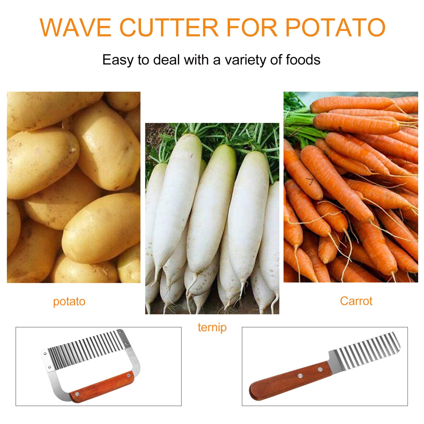 2-Pack Stainless Steel Wavy Potato Slicer - Crinkle Cut French Fry Maker for Home Kitchen, Perfect for Making Homemade Chips, Wedges & Salad Garnish