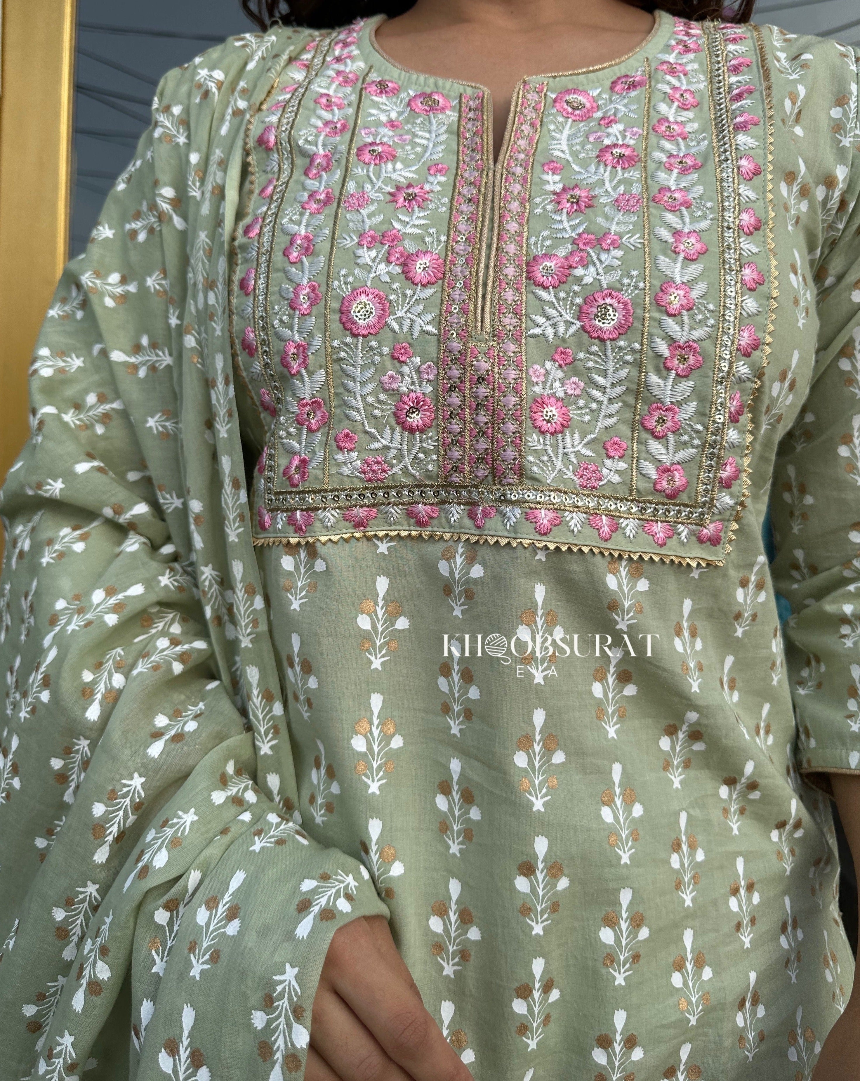 Hamsika Green Embroidered Kurta Suit Set for Women - Traditional Indian Ethnic Wear for Festivals, Weddings & Parties