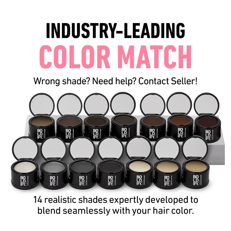 BOLDIFY Hairline Powder for Gray Coverage & Bald Spot Concealer - Root Touch Up Hair Color for Women & Men - 48-Hour Stain-Proof & Water-Resistant - Instant Hair Thickening Powder (Perfect for Daily Use, Special Occasions & Travel)