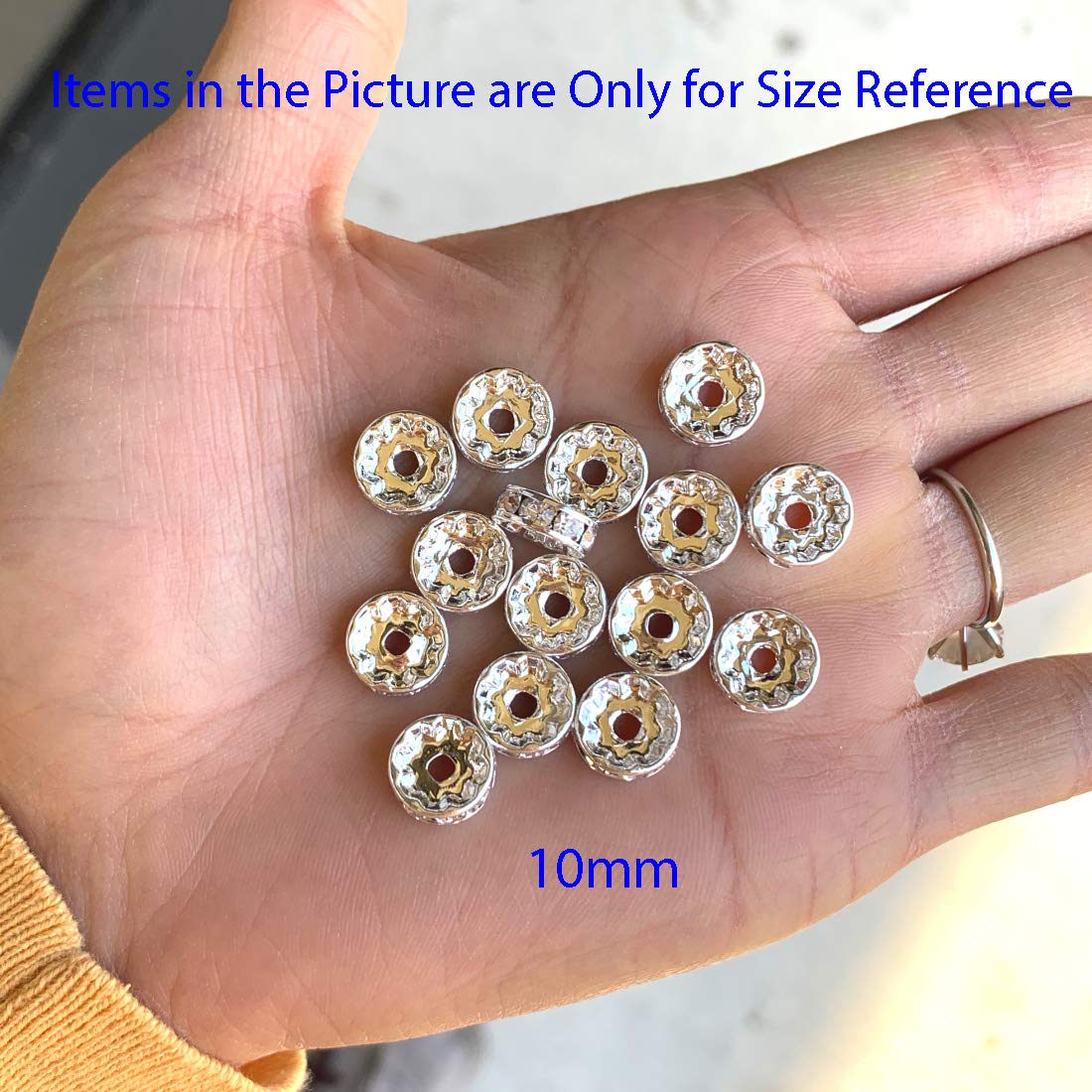 50pcs AAA Grade 10mm (0.39 Inch) Peridot Green Rhinestone Rondelle Beads - Silver Plated Brass Spacer Beads for DIY Jewelry Making, Craft Projects, Bracelets & Necklace Designs | Premium Crystal Beads for Handmade Accessories