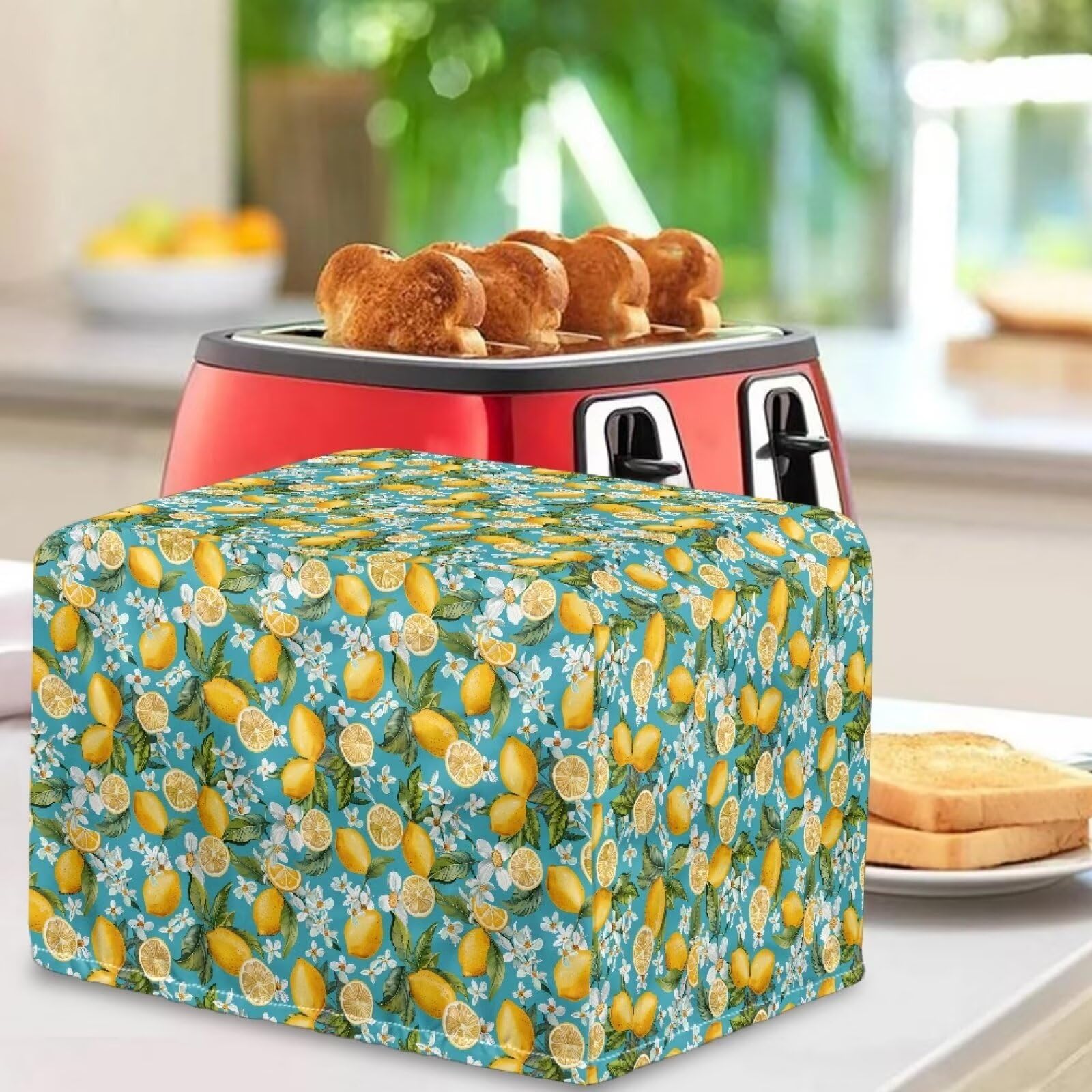 2 Slice Lemon Toaster Cover - Dustproof & Fingerprint Resistant Bread Maker Protector - Small Kitchen Appliance Decor for Countertop - Perfect for Kitchens, Breakfast Nooks & Dorm Rooms