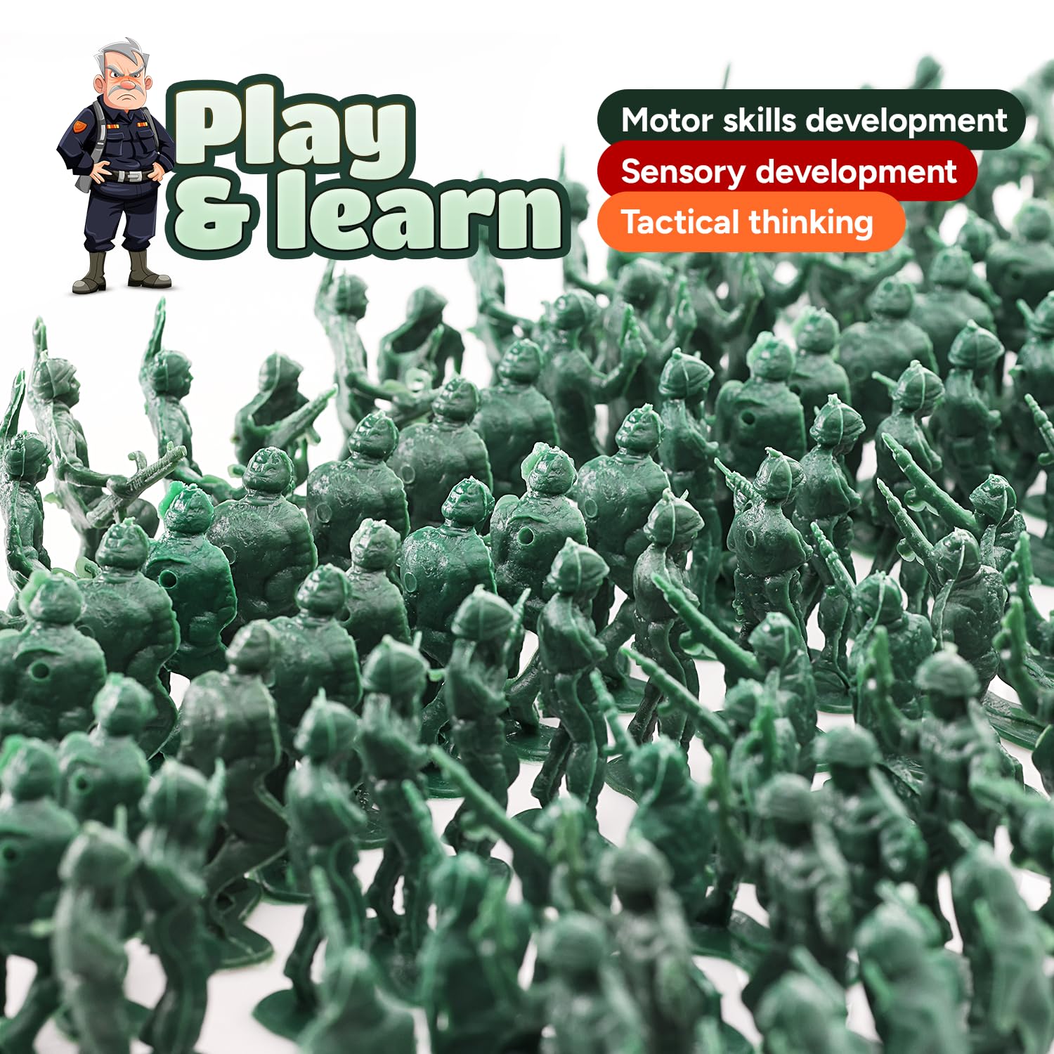 Entervending 100-Piece Green Army Men Action Figures - 2” Small Military Soldier Toys for Boys - Battle Playset for Kids | Perfect for Army Themed Parties, Birthday Favors & War Game Scenes