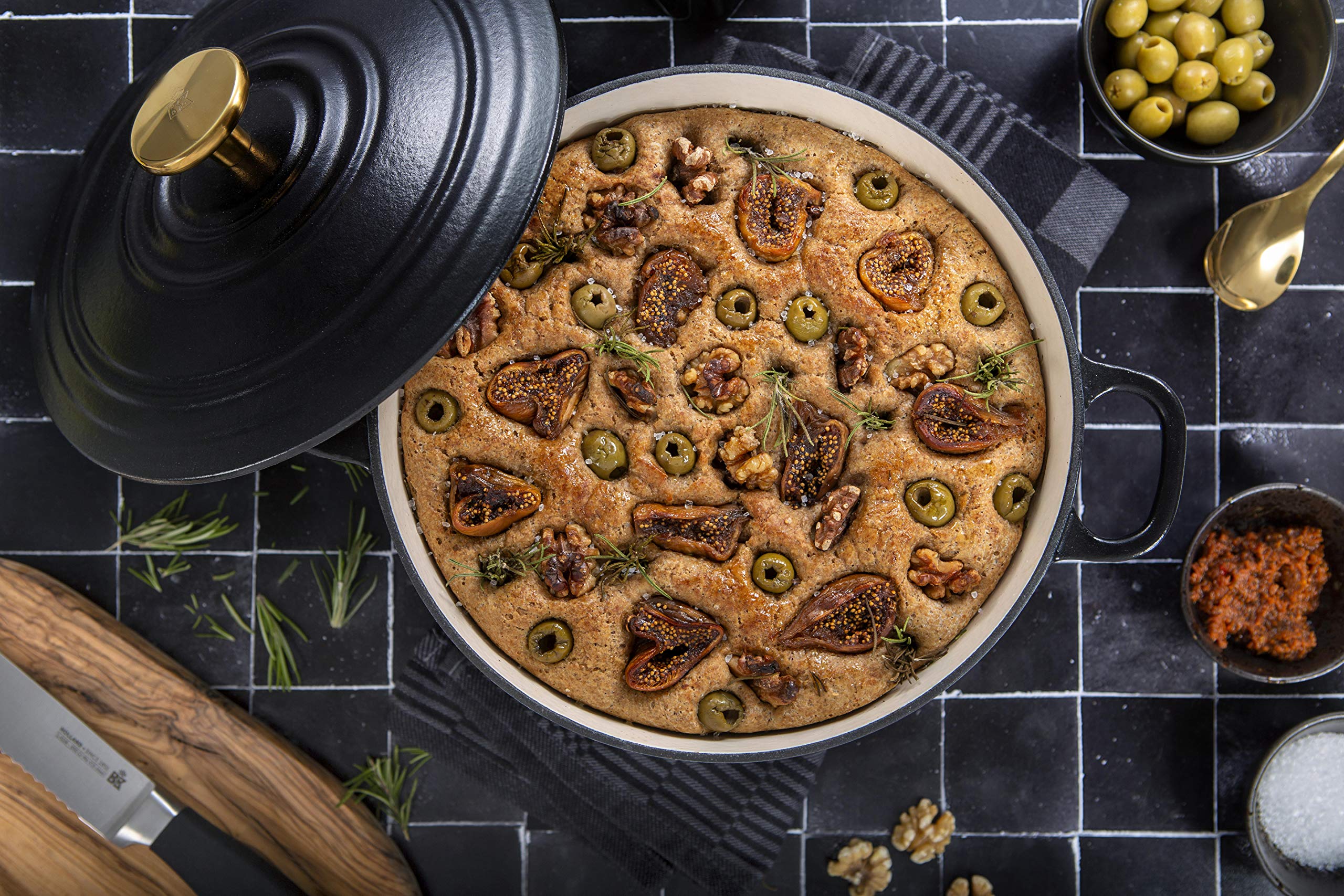 BK Cookware Bourgogne Enameled Cast Iron 7QT Dutch Oven - Pitch Black | Heavy Duty Cast Iron Pot for Braising, Stewing & Baking | Perfect for Soups, Casseroles & Bread Making in Oven or Stovetop