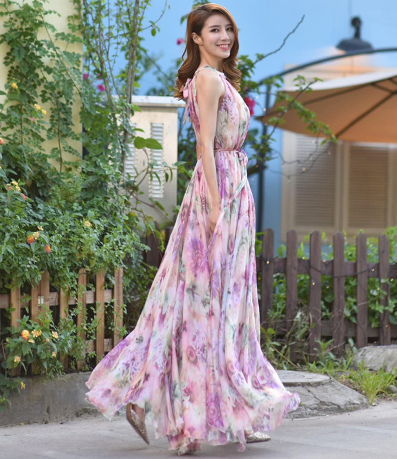 MedeShe Women's Floral Chiffon Maxi Dress - Elegant Beach Bridesmaid Sundress for Holiday & Summer Vacations | Perfect for Weddings, Parties & Casual Outings