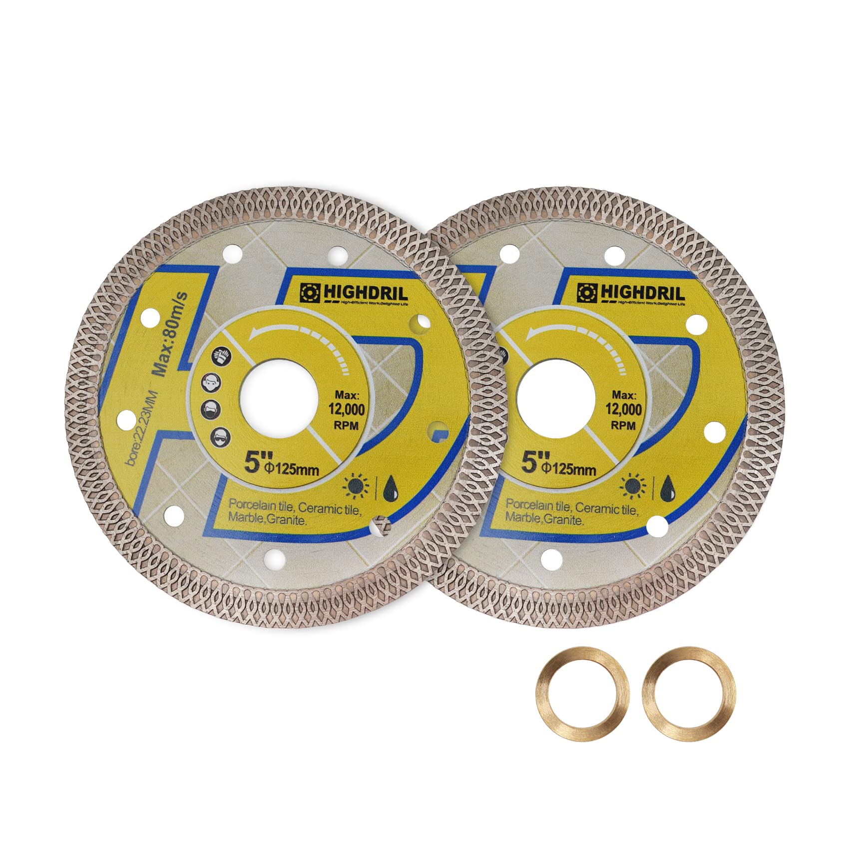 5 Inch Diamond Saw Blade - 2 Pack Turbo X Mesh Diamond Tile Cutting Disc for Porcelain, Ceramic, Granite & Marble - Dry or Wet Use with Circular Saw - Perfect for Home Renovation & DIY Tile Projects