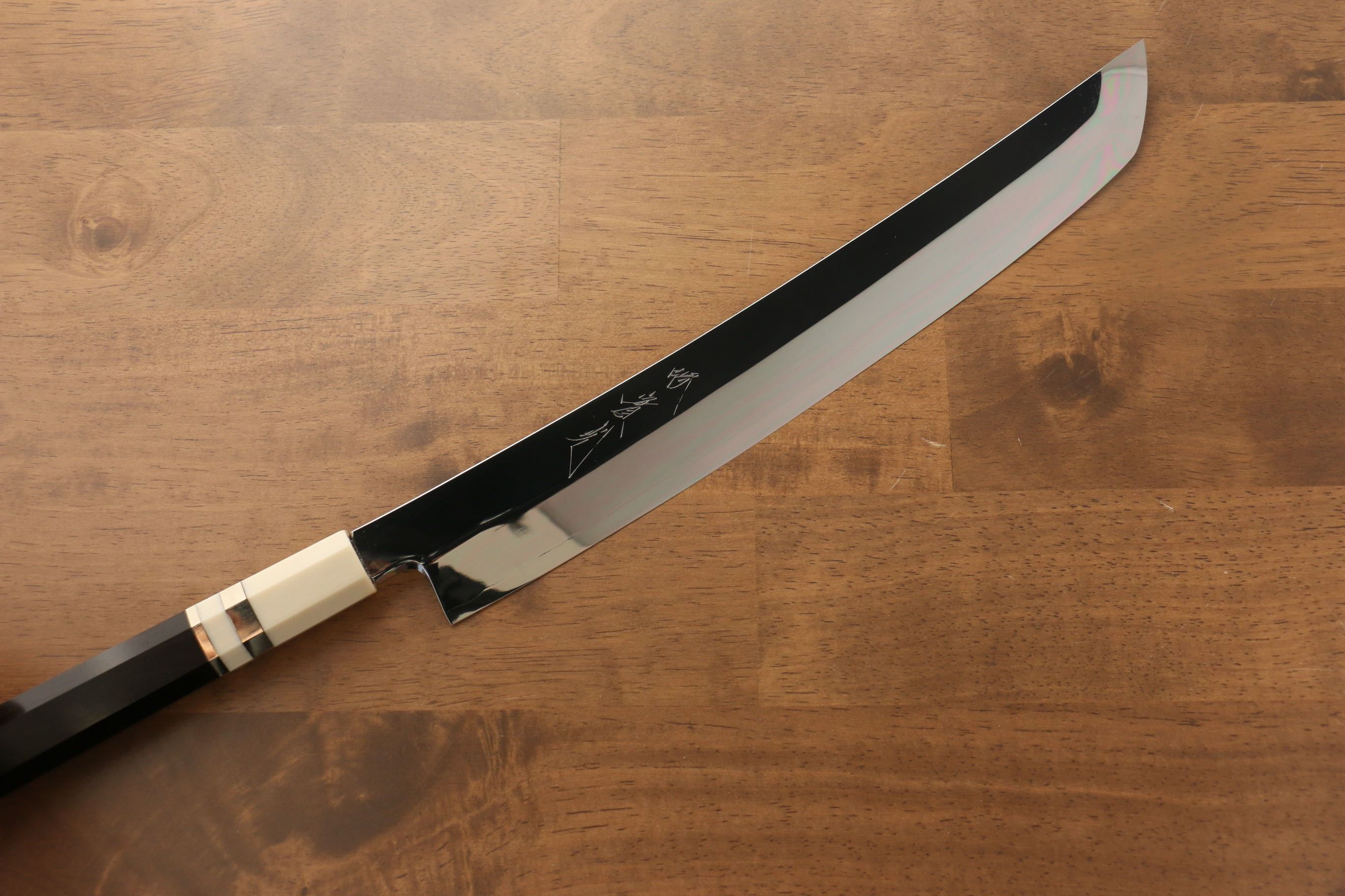 Premium Jikko Silver Steel No.3 Sakimaru Yanagiba 300mm Japanese Sushi Knife - Ebony Wood Handle with Decorative Ring - Perfect for Sushi Chefs & Professional Kitchen Use