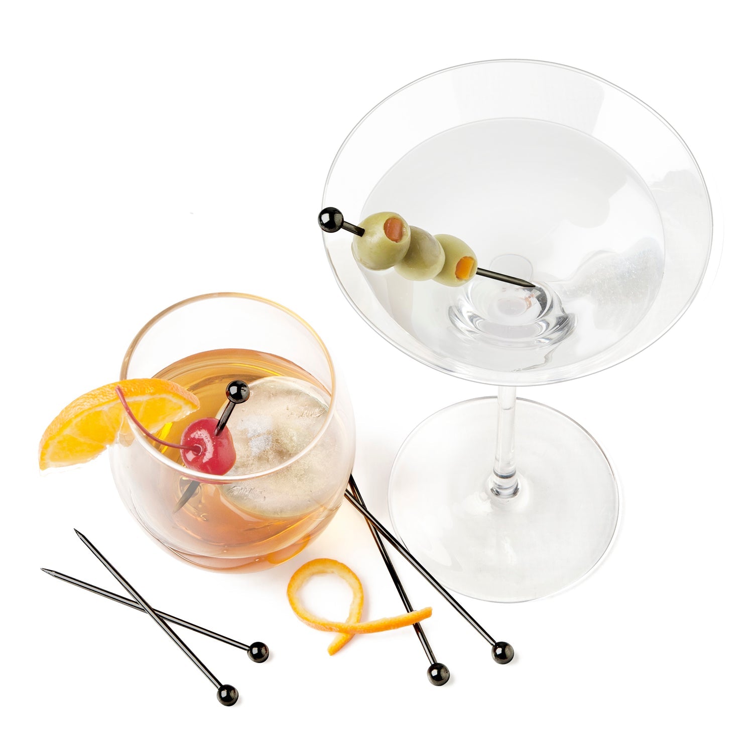 Premium Stainless Steel Cocktail Picks Set of 6 - Elegant Black Chrome Drink Stirrers for Martini, Garnish & Appetizers | Perfect for Home Bars, Parties & Cocktail Making