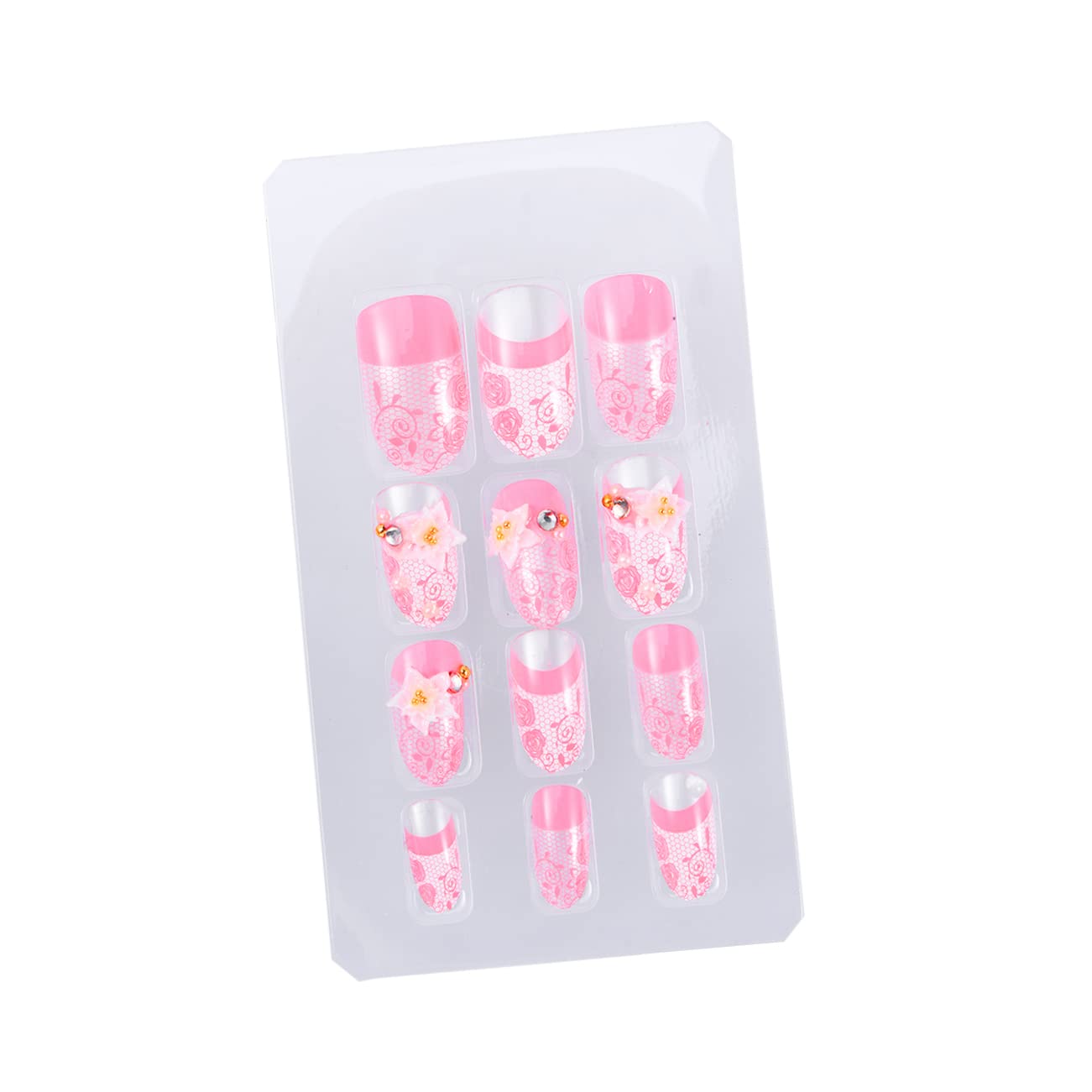 FOMIYES 24PCS Fake Nails for Women - Rhinestone & Flower Gel Nail Stickers, False Nails with Nail Art Decals, Pink Fake Fingernails for Girls | Perfect for Parties, Weddings, Date Nights & Special Occasions