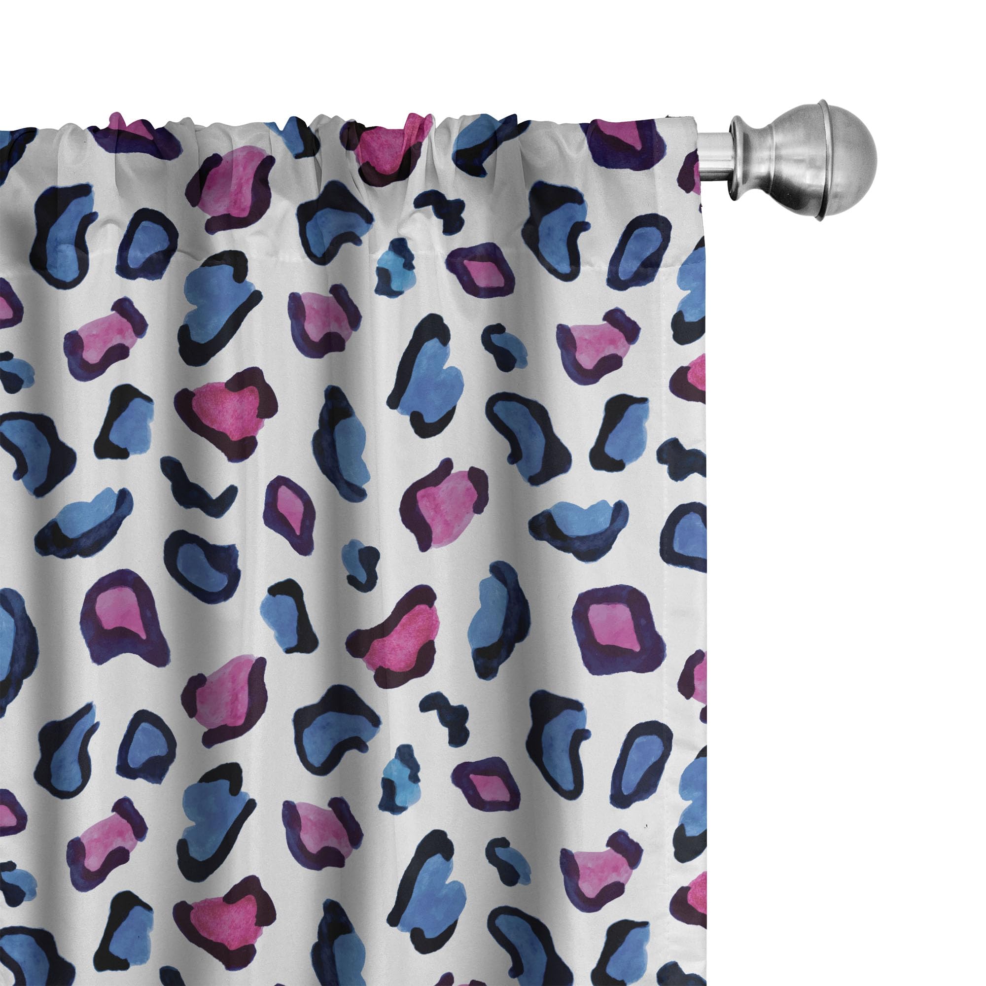 Ambesonne Camouflage Window Curtains - Exotic Savannah Animal Print in Watercolor Leopard & Jaguar Design - Lightweight Black Pink Blue 2-Panel Set with Rod Pocket (28