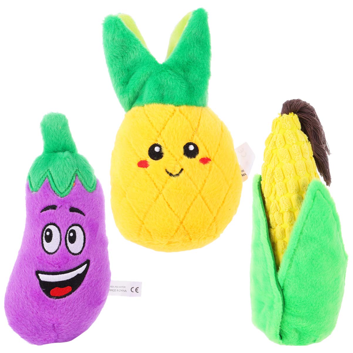 Balacoo 3Pcs Squeaky Dog Chewing Toys - Plush Stuffed Vegetable Teeth Cleaning Toys for Small & Medium Dogs & Cats | Interactive Play, Training Reward, Dental Health, Stress Relief for Pets