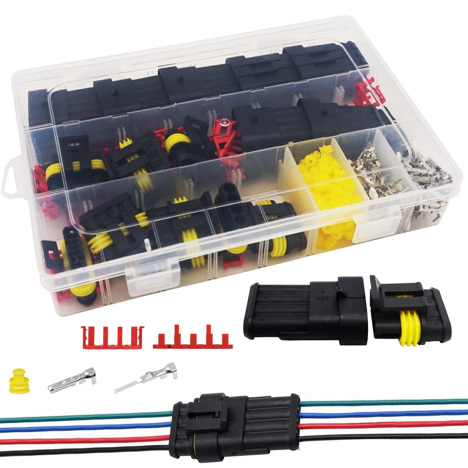 14 Pcs 4 Pin Automotive Electrical Connectors - Quick Connect Waterproof 4 Way Wire Connectors for Car, Truck, Boat & RV Wiring - Secure & Durable Electrical Connections