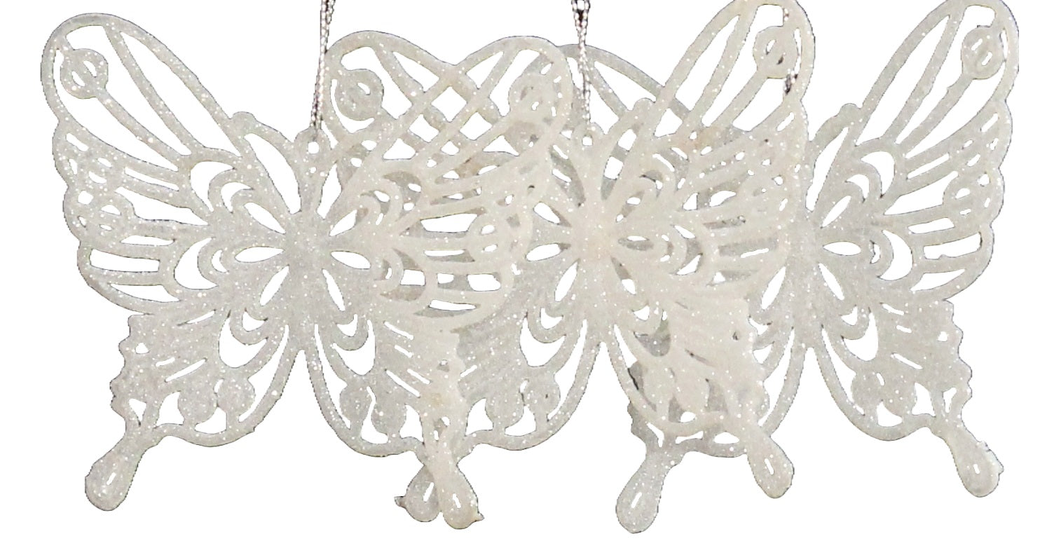 3 Pack of Glitter Butterfly Ornaments - White & Silver Christmas Tree Decorations for Holiday Party, Wedding, Home Decor and Gift Giving