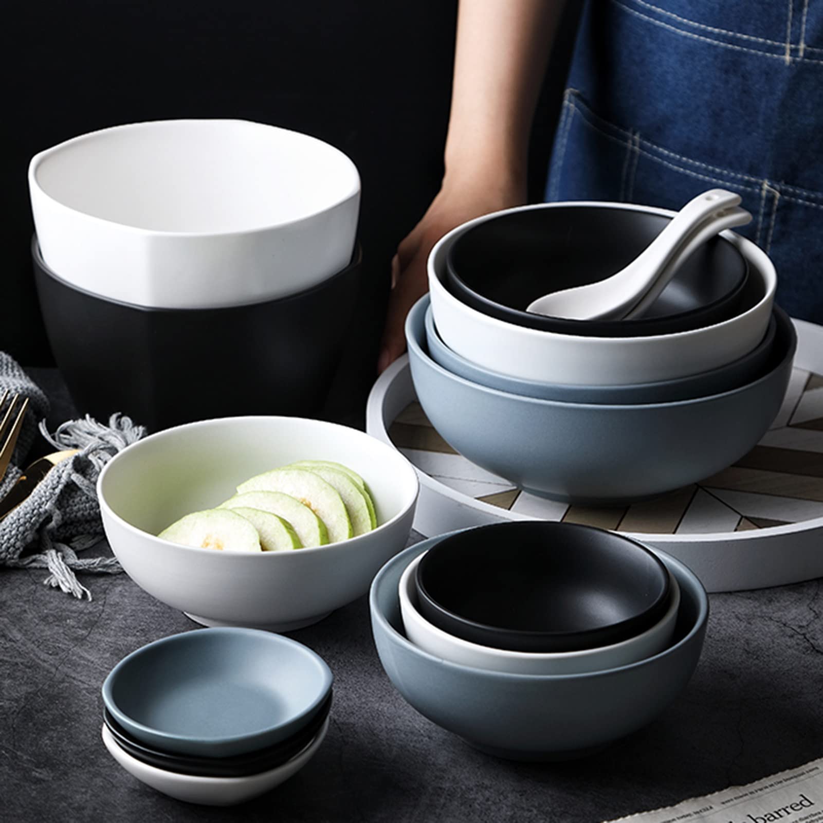 Premium Ceramic Ramen Bowl Set - 4-Piece Deep Rice & Noodle Bowls for Soup, Cereal, Pasta - Microwave & Dishwasher Safe Kitchenware - Ideal for Asian Cuisine, Family Meals & Restaurant Style Dining (3 Color Options)