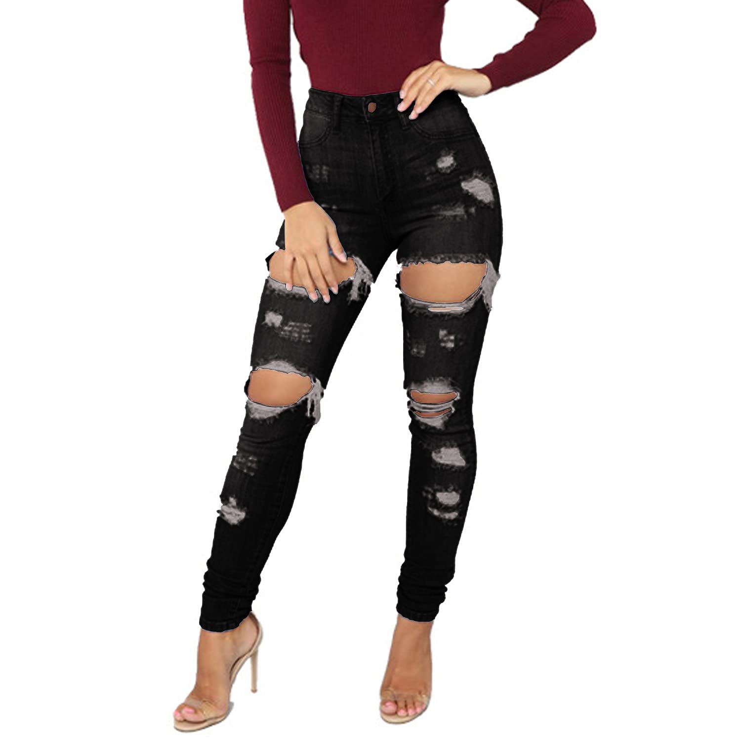 Tulucky Women's Boyfriend Jeans - Distressed Slim Fit Ripped Denim Pants with Stretch | Comfortable Skinny Jeans for Casual Wear, Street Style & Everyday Outfits