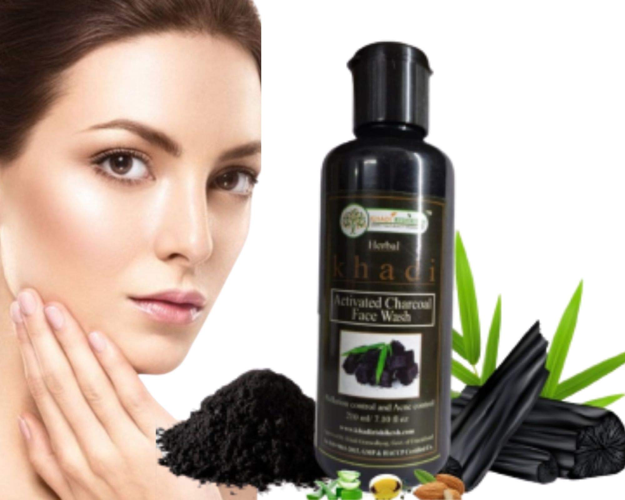 Khadi Rishikesh Herbal Activated Charcoal Face Wash - Deep Pore Cleanser for Men & Women | Anti-Pollution, Oil Control & Acne Treatment | Fights Pigmentation & Brightens Skin | 210ml with Free Rumal | Perfect for Daily Skincare & Travel