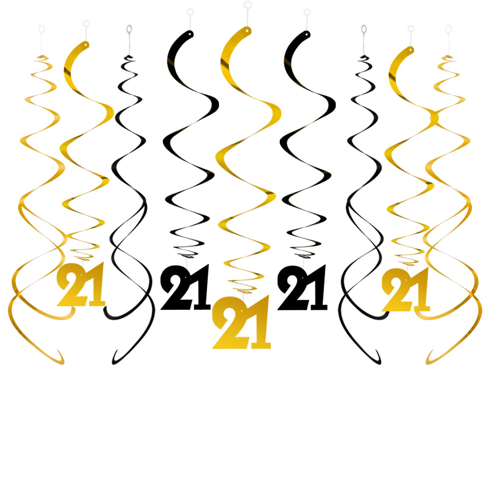 21st Birthday Party Decorations - Pack of 20 Hanging Foil Swirl Streamers for Ceiling | 21 Year Old Anniversary Celebration Supplies | Perfect for Birthday Parties, Milestone Events & Home Decor