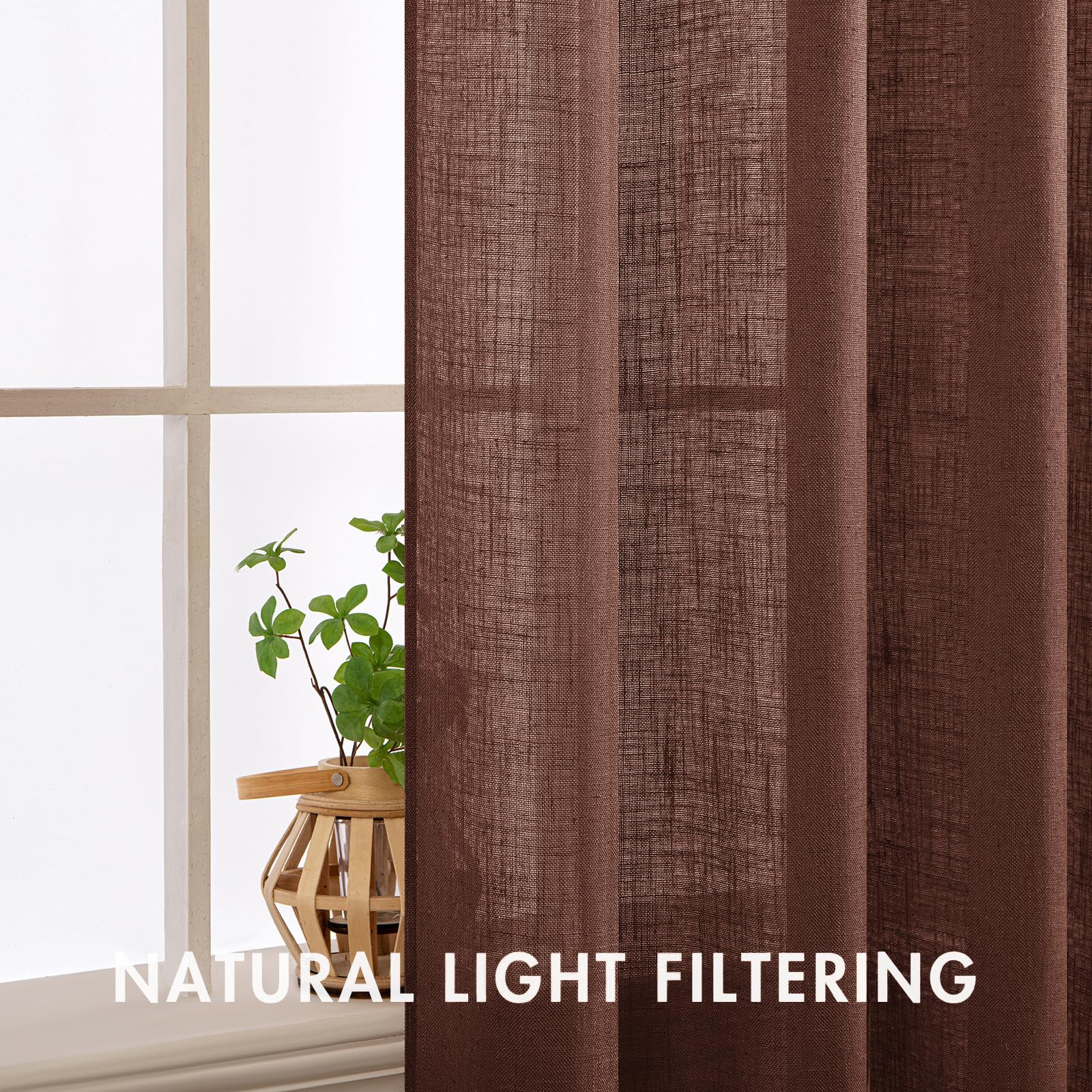 MIULEE 24 Inch Cafe Curtains - Farmhouse Style Short Linen Semi-Sheer Kitchen & Bathroom Window Treatments - Rod Pocket Tier Curtains (2 Panels, 26x24 Inches, Chocolate Brown) - Perfect for Small Windows in Kitchen, Bathroom, Basement & Breakfast Nook