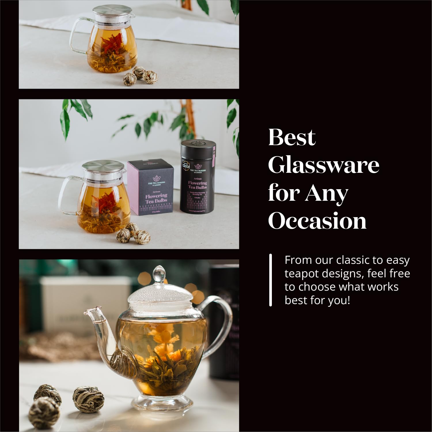 Premium Flowering Tea Gift Set with Glass Teapot - Handcrafted Blooming Tea Bulbs & Elegant Teaware - Luxury Tea Brewing Kit for Home, Office & Gifting by The Tea Makers of London - Perfect for Relaxation, Afternoon Tea & Special Occasions