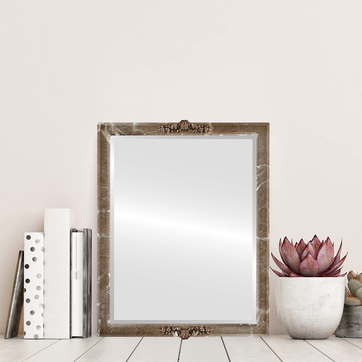 Ovalcrest Rectangle Beveled Wall Mirror - 18x22 Inches Champagne Silver Athena Style Decorative Mirror for Living Room, Bedroom & Entryway Decor