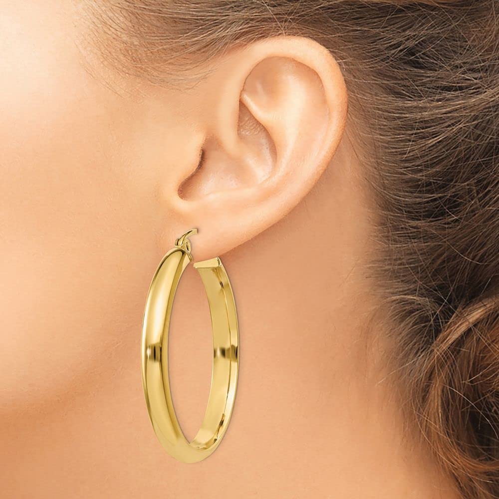 14K Yellow Gold Round Tube Hoop Earrings - 26mm x 3mm Dainty Everyday Jewelry for Women, Perfect for Work, Date Night & Gifts
