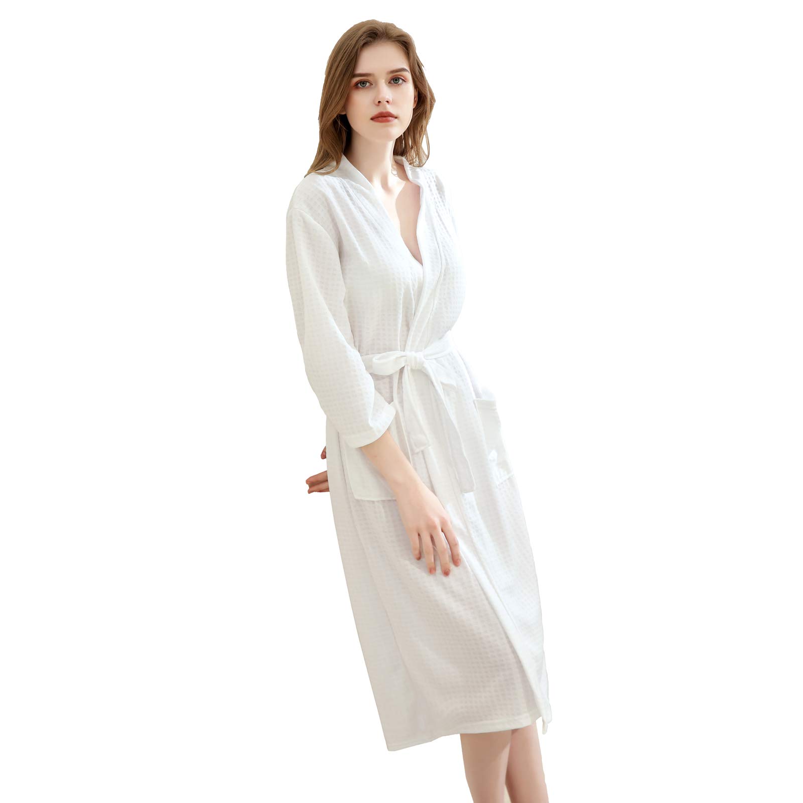 Men's Kimono Waffle Shawl Collar Bathrobe - Women's Soft Dressing Gown & Unisex Sleepwear - Cozy Spa Robe for Relaxation at Home, Hotel, or After Shower