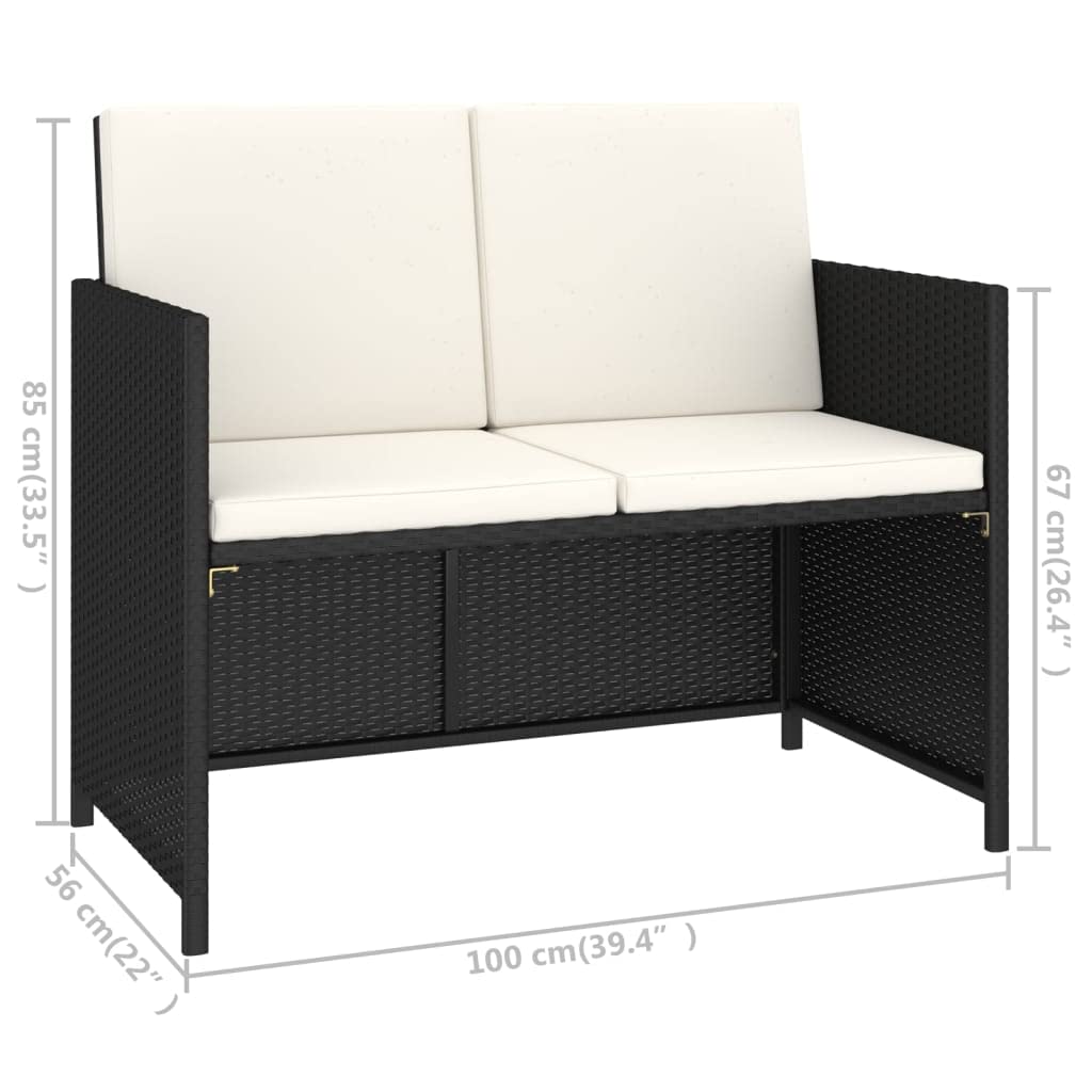 vidaXL 6-Piece Patio Dining Set with Wood Tabletop & Rattan Chairs with Cushions - Black Outdoor Furniture for Garden, Backyard, and Poolside Dining