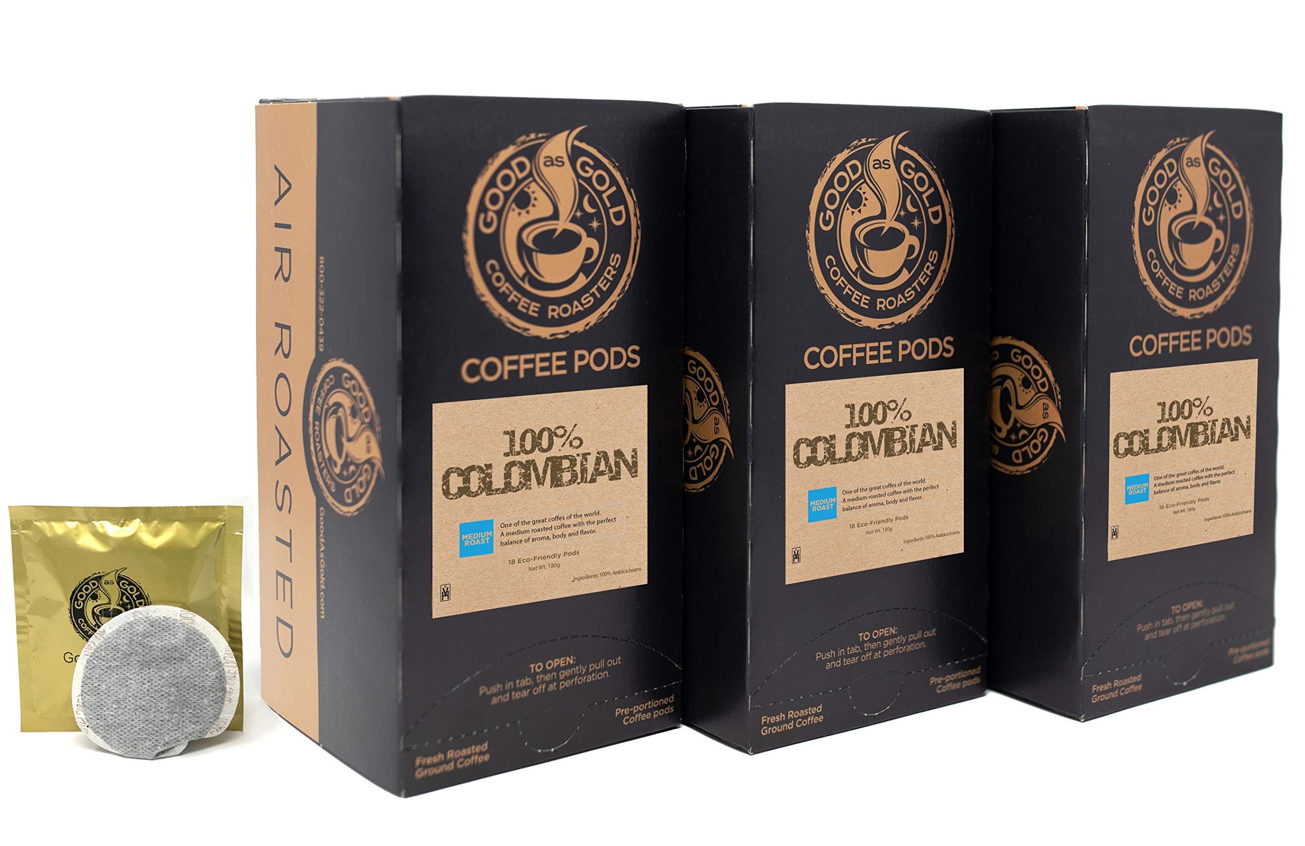 Premium 100% Colombian Coffee Pods - Good As Gold Coffee - 3 Pack (18 Pods) - Perfect for Keurig Machines & Office Brewing