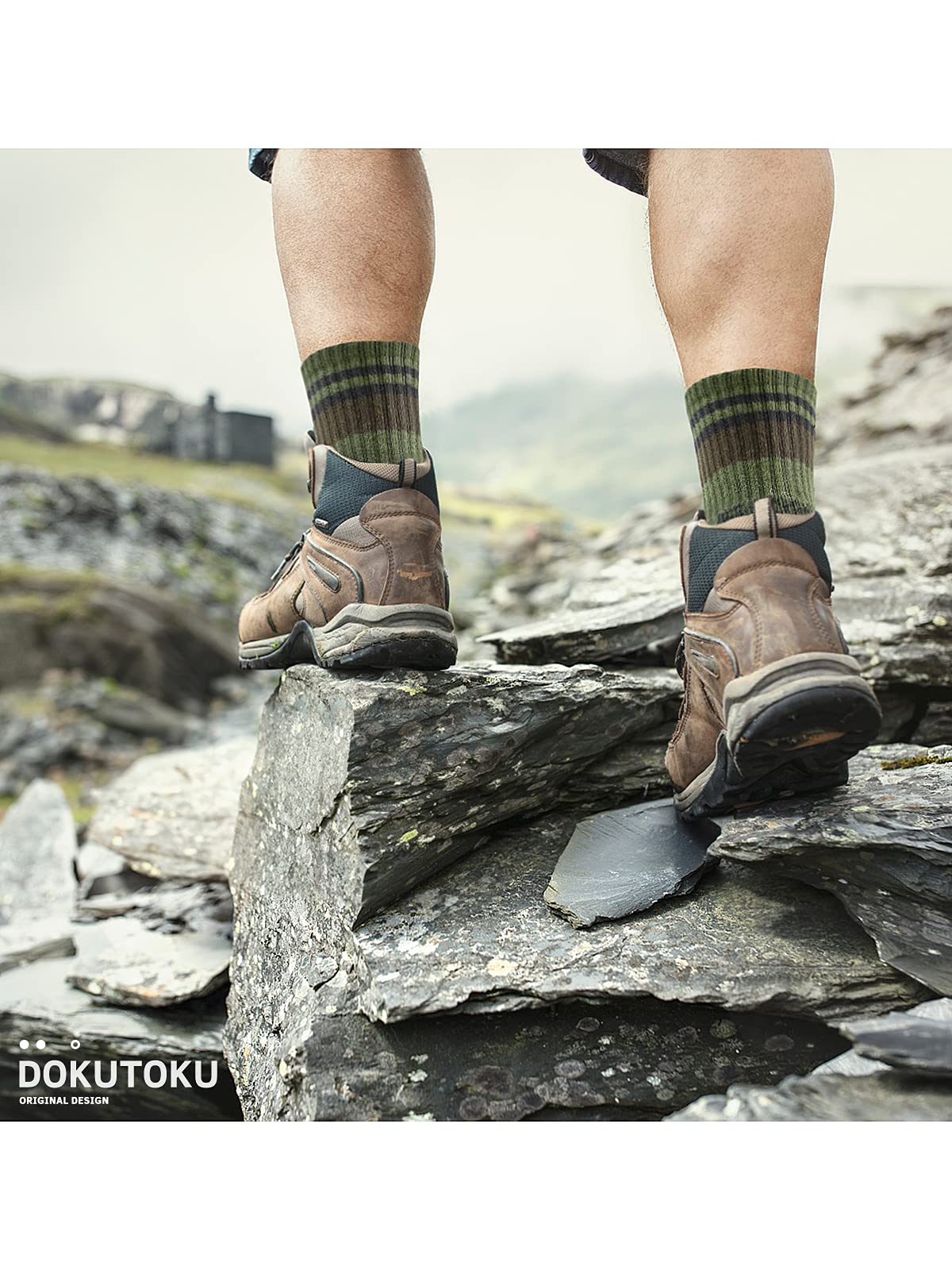 DOKUTOKU Men's Hiking Crew Socks - Cushioned Moisture Wicking Athletic Boot Socks for Outdoor Trekking & Camping - Perfect for Hiking, Backpacking and Mountain Climbing Adventures