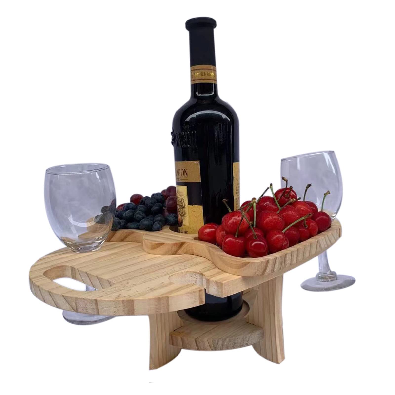 Portable 2-in-1 Folding Wine Table & Serving Tray - Outdoor Picnic Charcuterie Board with Glass Holder for Camping, Beach, Garden Parties & Backyard BBQ Gatherings