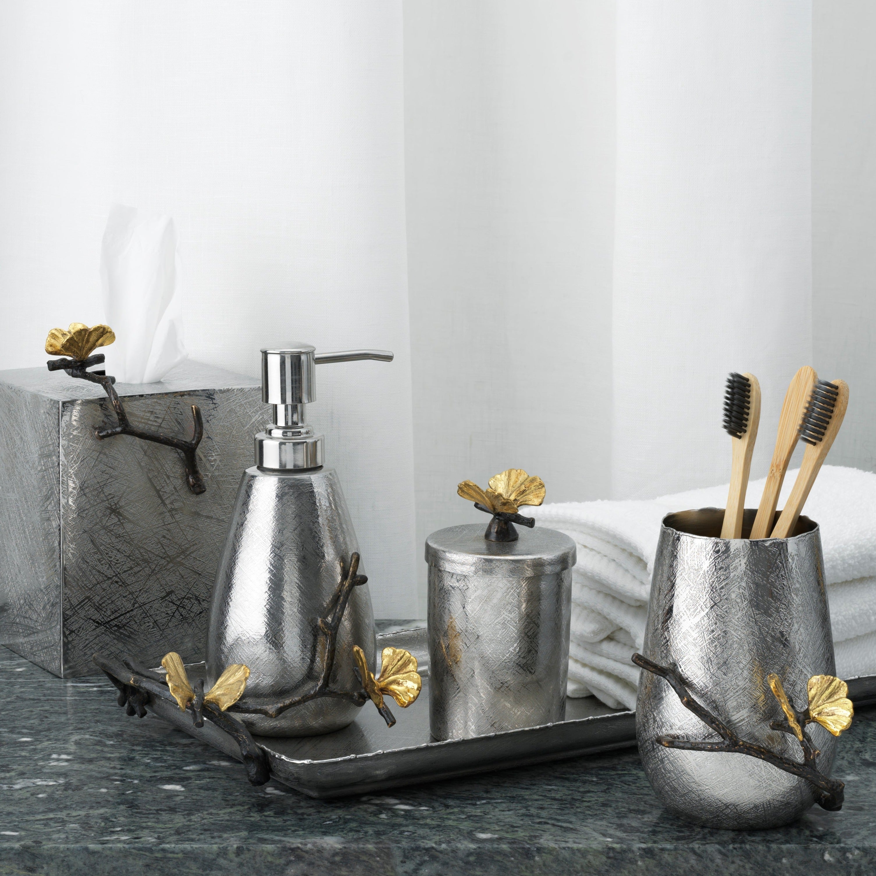Butterfly Ginkgo Bathroom Accessories Set - Stainless Steel Shower Hooks & Organizer for Spa-Like Bathroom Decor