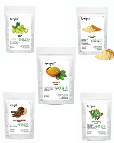 Keegan Herbal Natural & Pure Hair Care Combo - Amla Powder, Henna Powder, Shikakai Powder (Red), Bhringhraj Powder, Methi Powder (250g) | For Hair Growth, Scalp Treatment & Natural Hair Coloring