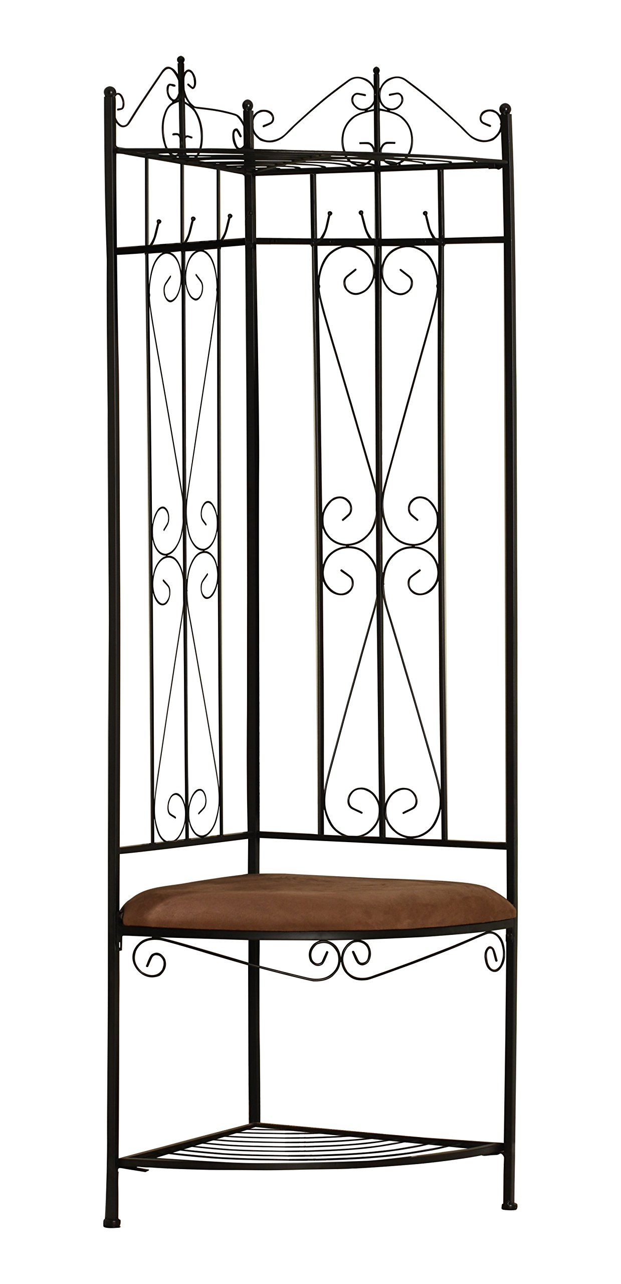 King's Brand Black Metal Entryway Bench with 6 Hooks - Sturdy Hallway Storage Rack for Shoes, Coats & Bags - Perfect for Small Spaces, Apartments & Mudrooms