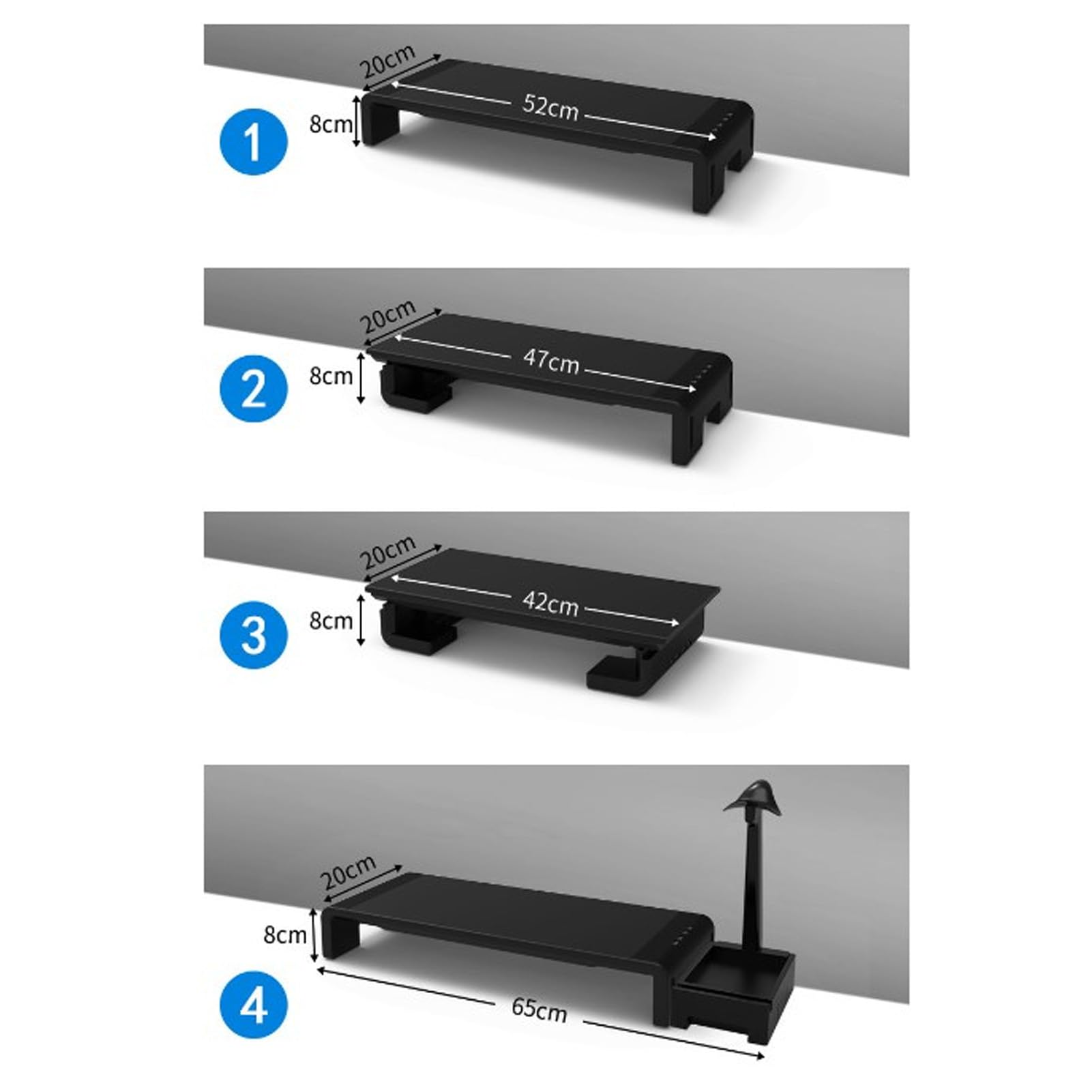 HERCHR Black Monitor Stand Riser with Storage - Adjustable Computer Monitor Stand for Desk, Laptop Shelf Organizer - Perfect for Home Office, Gaming Setup & Workspace Organization