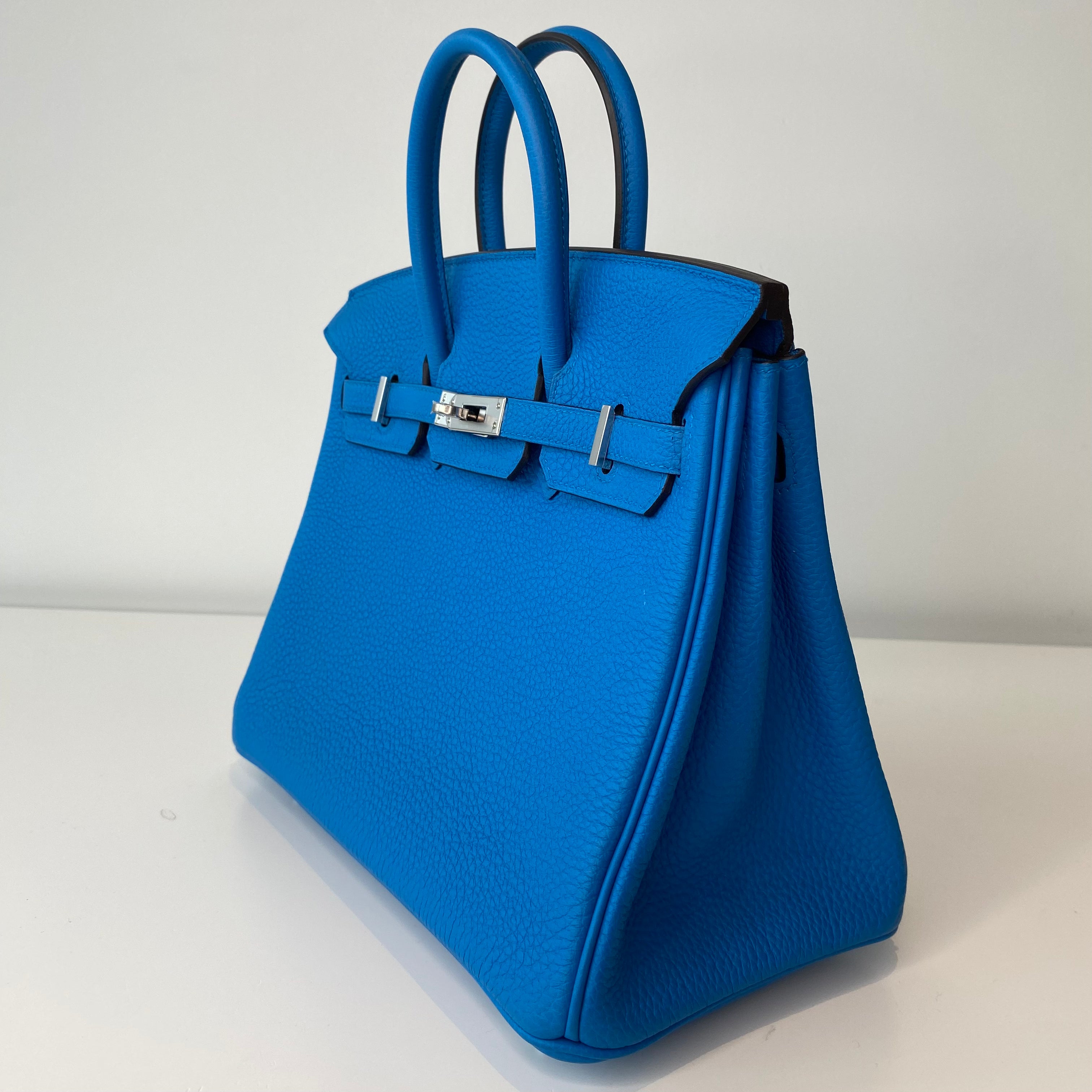 Authentic Hermes Birkin 25 Handbag in Blue Zanzibar Togo Leather with Palladium Hardware - Luxury Designer Tote for Women, Perfect for Work, Travel & Special Occasions
