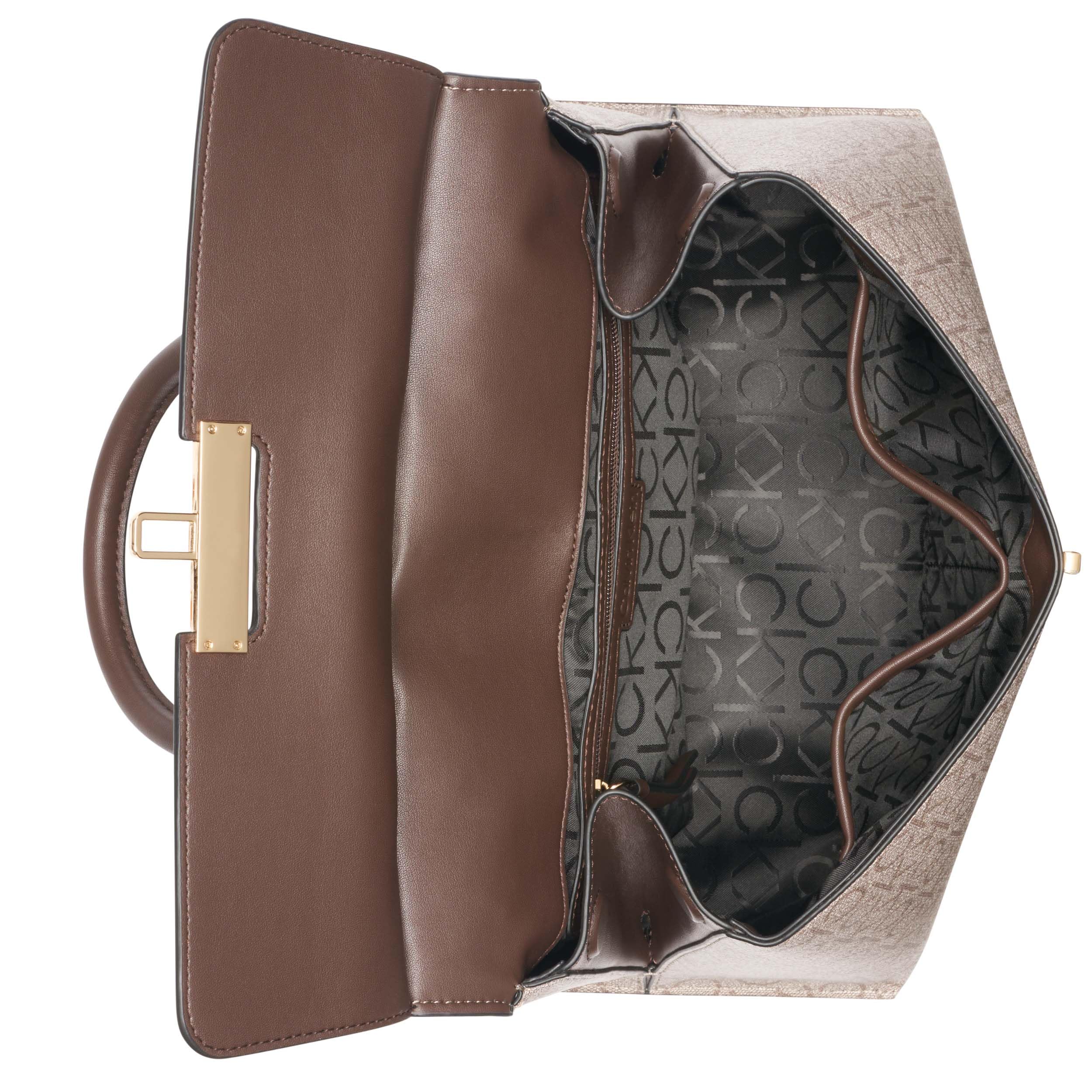 Calvin Klein Women's Becky Turn Lock Satchel – 2-in-1 Vegan Leather Crossbody Bag with 3 Pockets | Perfect for Work, Travel & Everyday Use