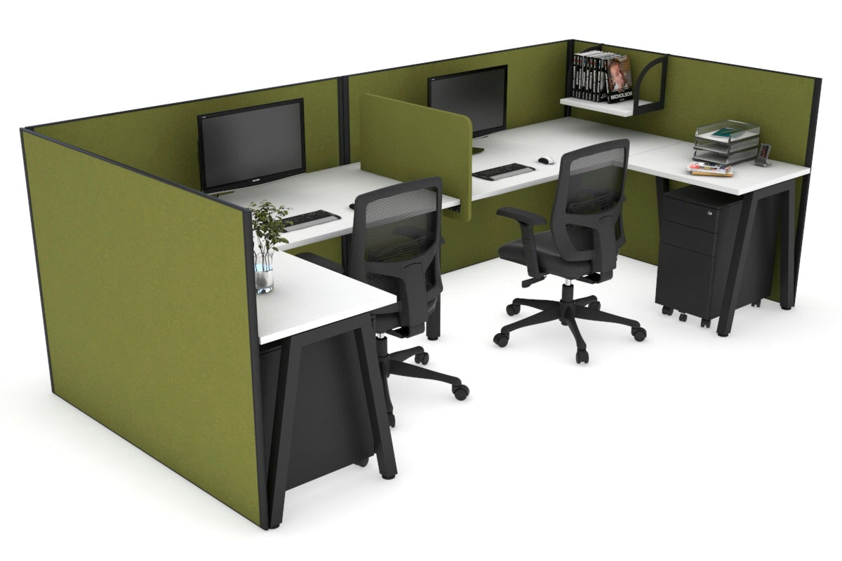 Quadro A Legs 2-Person Corner Workstation - U-Shaped Black Frame Office Desk [1400L x 1800W with Cable Management] - Perfect for Collaborative Workspaces & Home Offices