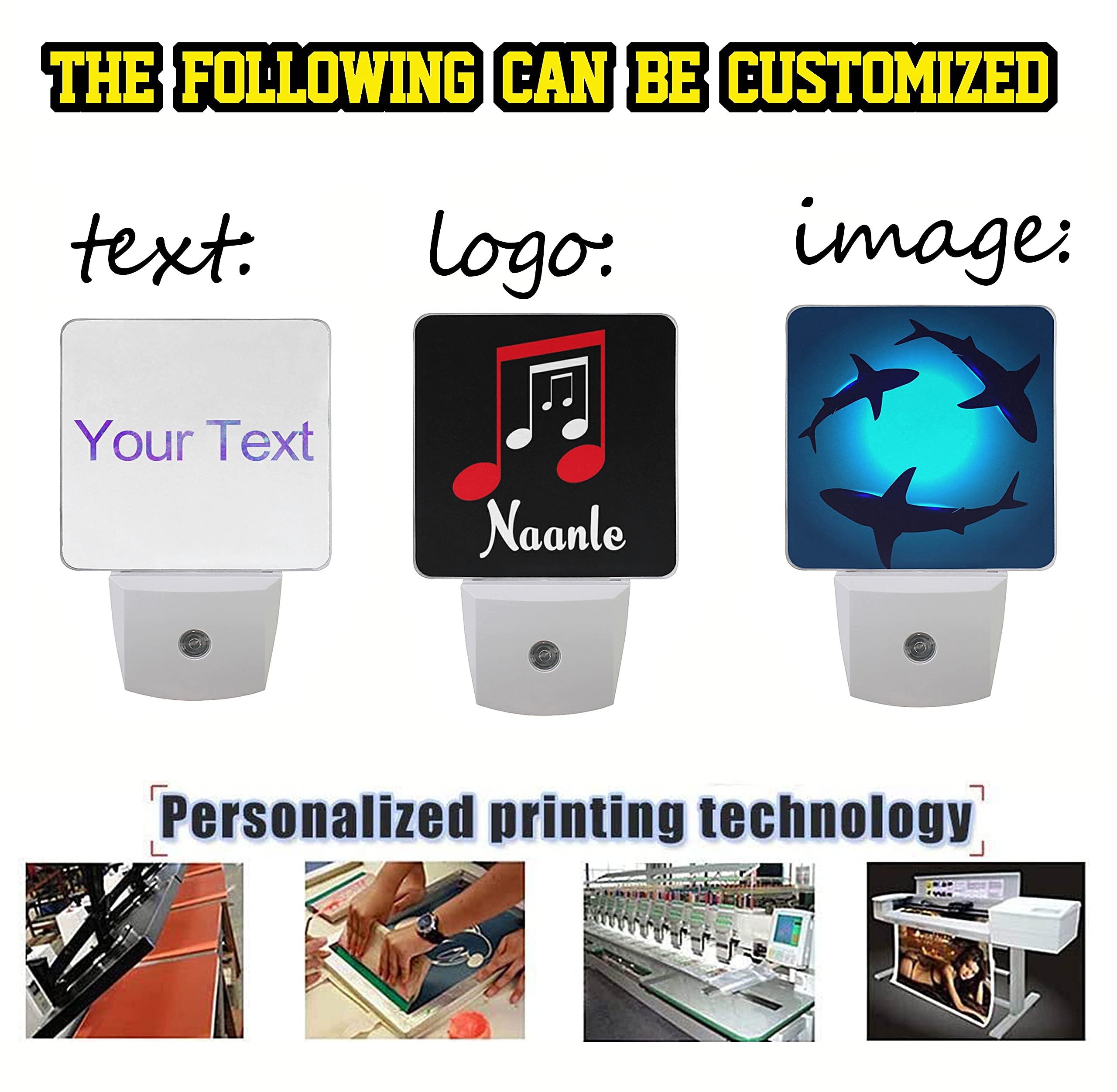 Custom Personalized LED Night Light Set of 2 with Auto Sensor - Plug in Dusk to Dawn Nightlight for Bedroom, Bathroom, Kitchen, Hallway & Stairs | Perfect for Kids Rooms, Nurseries & Home Decor