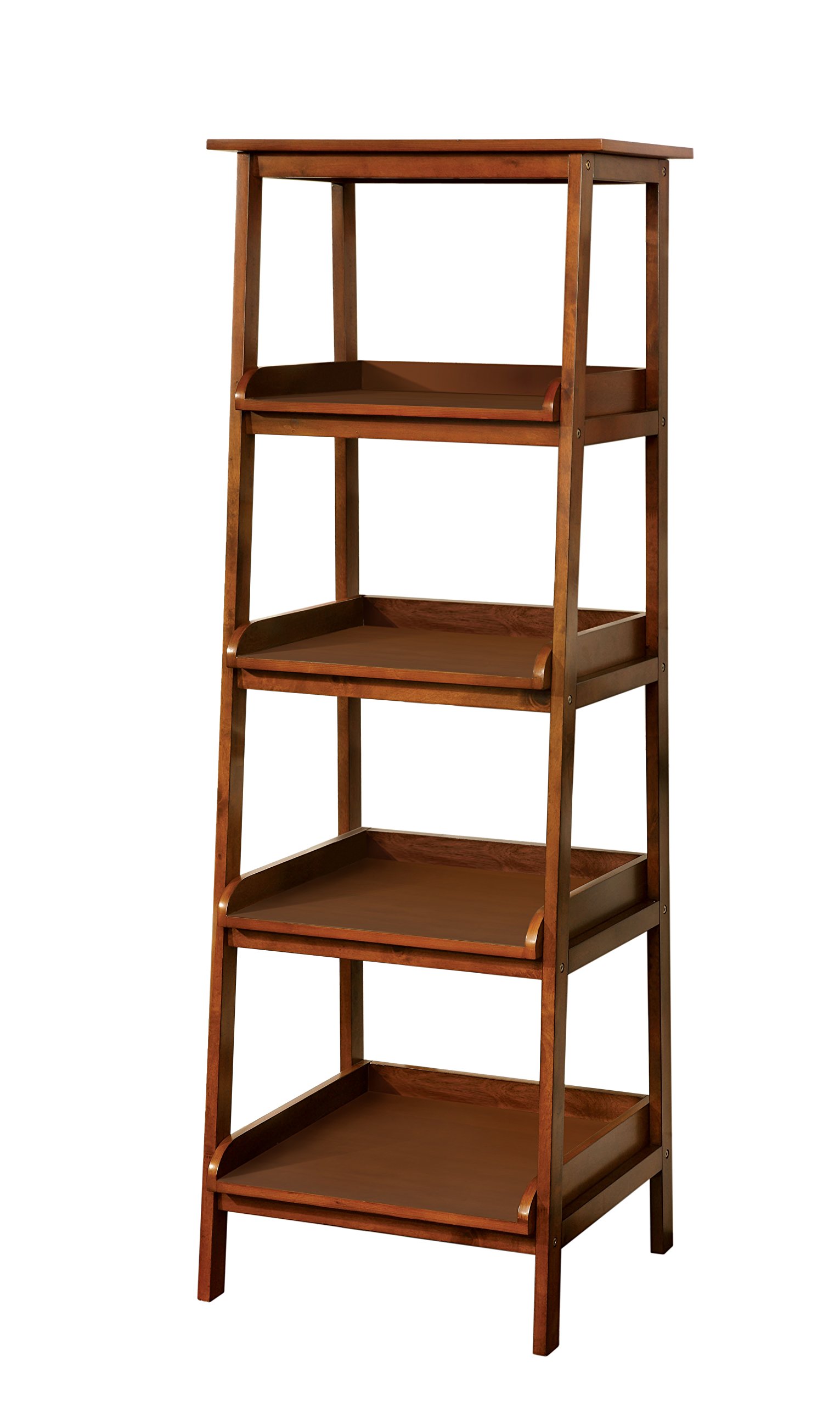 Furniture of America Jarga 4-Tier Wooden Display Shelf - Antique Oak Finish for Living Room, Bedroom & Office Storage Organization