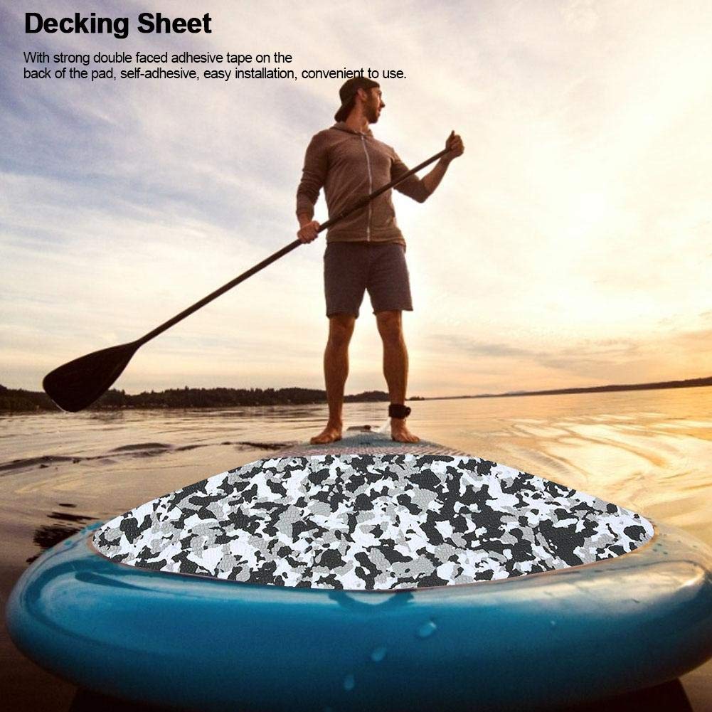 Premium EVA Boat Floor Mat 240x65x0.5cm - Camouflage Teak Design, Seawater-Resistant & Anti-Skid - Self-Adhesive Marine Carpet Pad with Strong Adhesive Tape for Yachts, Boats, Surfboards - Perfect for Deck Protection & Non-Slip Safety (Black & White)