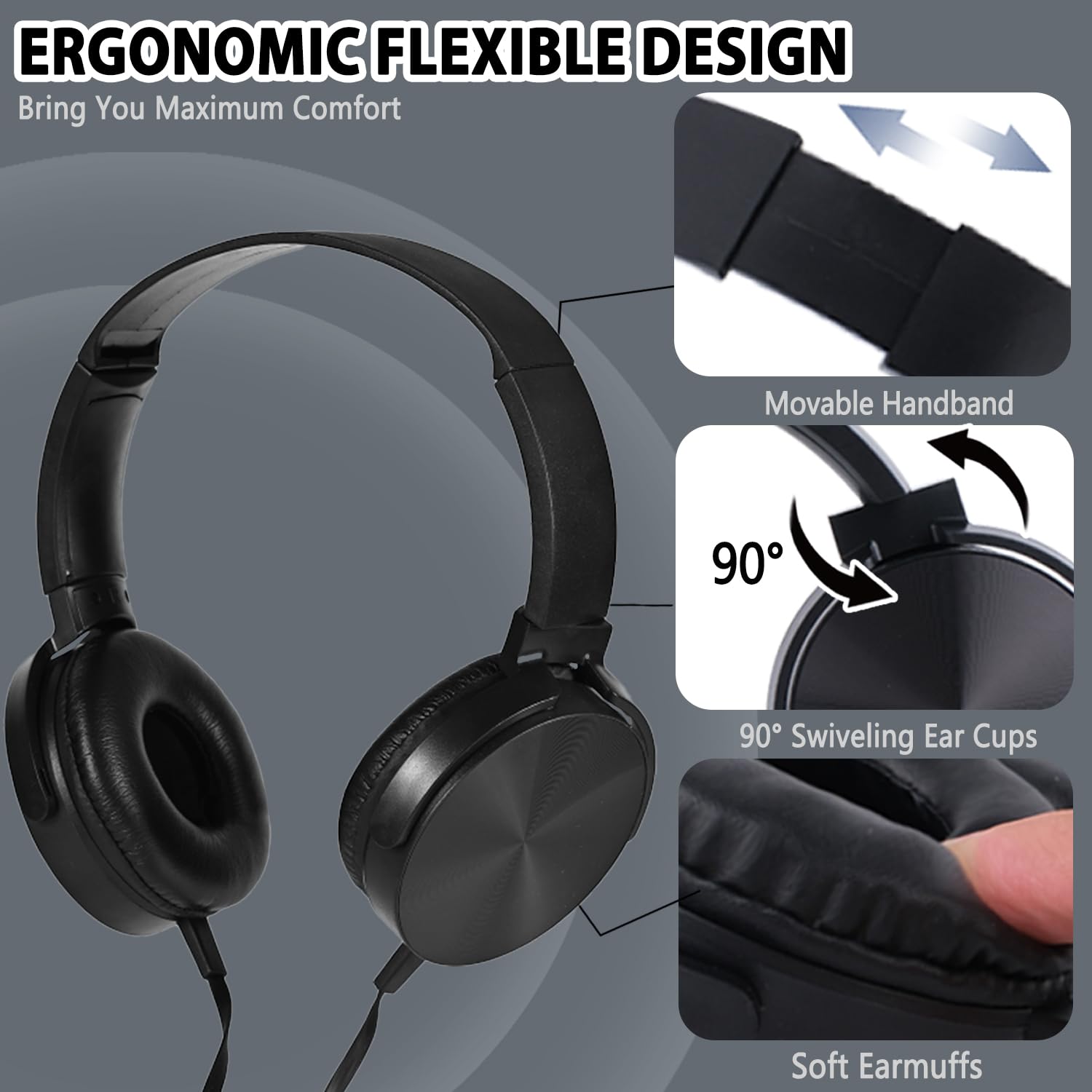 24 Pack Bulk Classroom Headphones with Microphone - Durable Wired Headsets for Kids, Students & Adults - School, Online Learning, Computer Lab & Home Use (Black, 24 Pack)