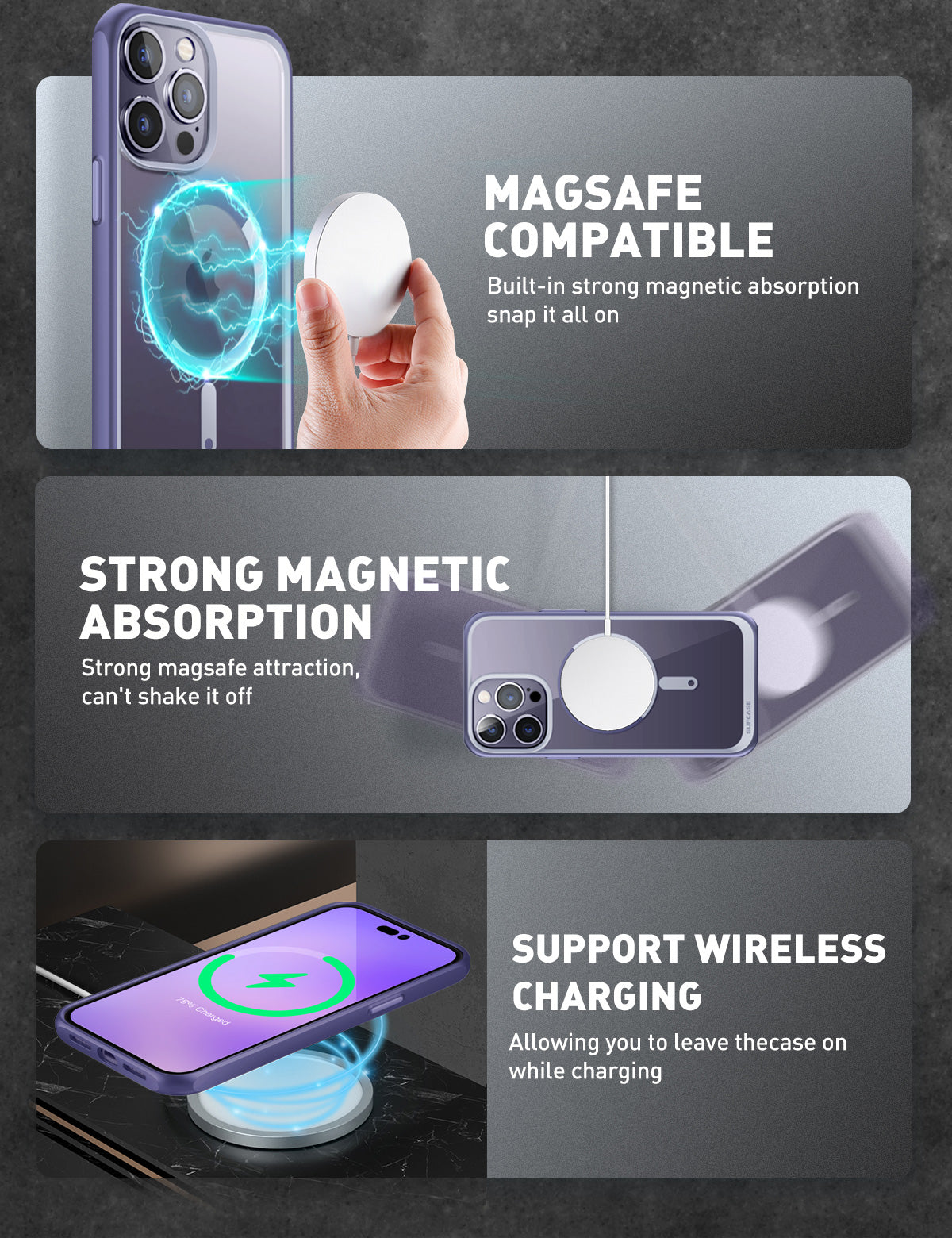 iPhone 14 Pro Max 6.7 Inch Unicorn Beetle MAG Slim Clear MagSafe Case - Shockproof Protective Cover with Magnetic Alignment (Deep Purple) | Perfect for Daily Use, Travel & Wireless Charging
