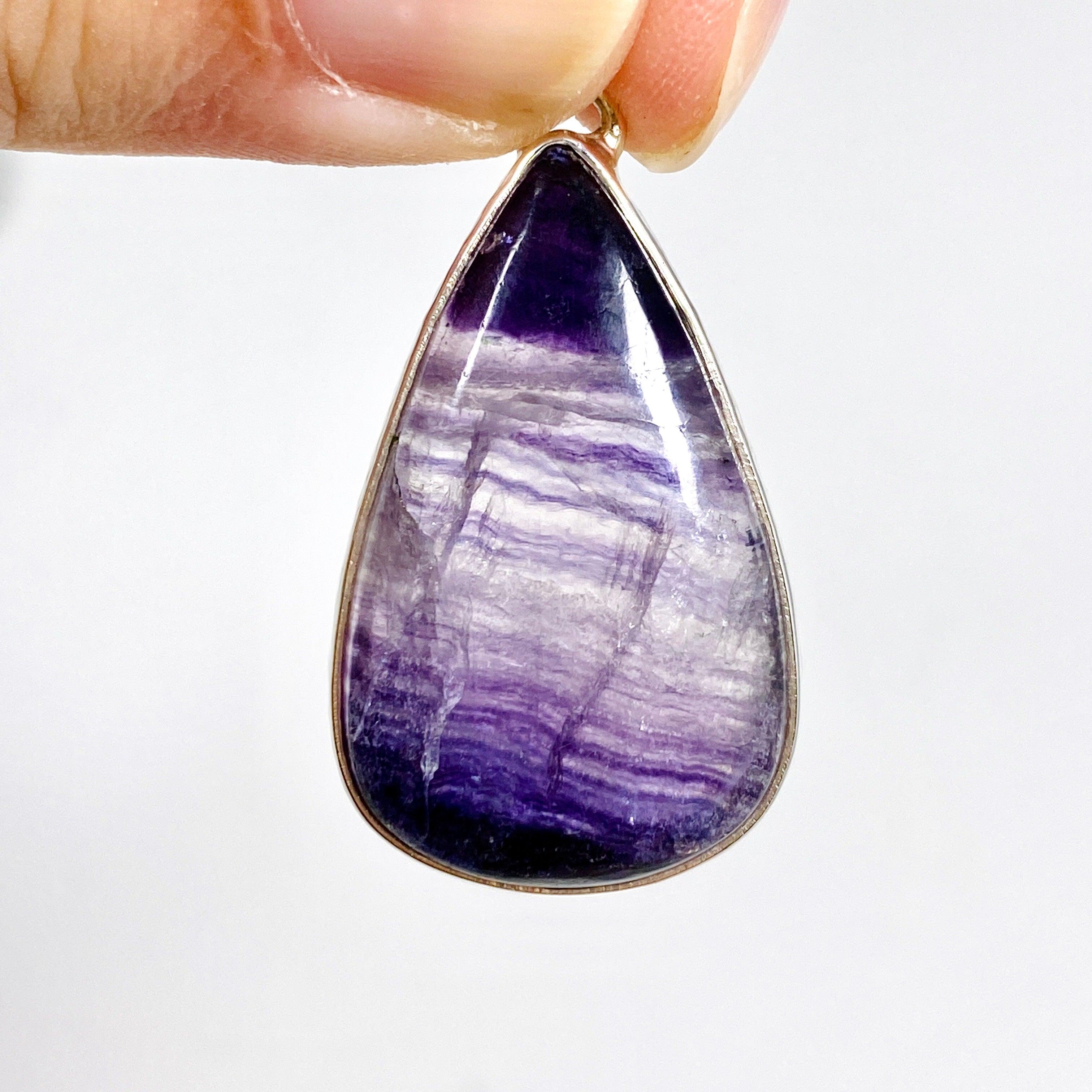 Natural Purple Banded Fluorite Teardrop Pendant Necklace KPGJ3550 - Elegant Healing Crystal Jewelry for Meditation & Spiritual Gifts