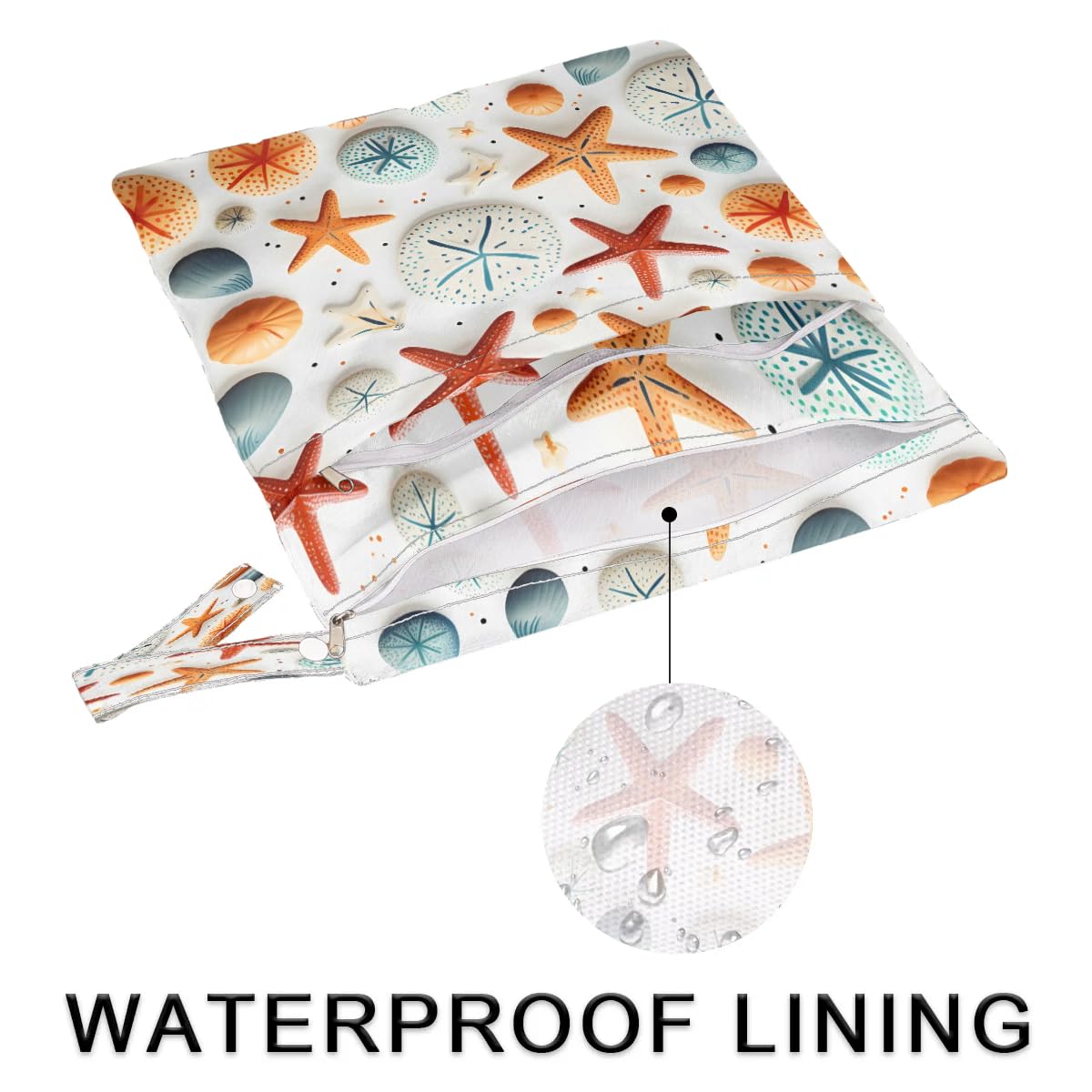 Waterproof Wet Dry Bag 2-Pack - Reusable Travel Laundry Bag for Swimsuits, Cloth Diapers & Gym Clothes | Beach, Pool, Yoga & Gym Storage Solution | Starfish Stone Design Organizer Bags