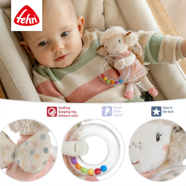 Fehn Pink Fairy Ring Rattle - Baby Musical Toy for Newborns & Infants - Perfect for Playtime, Sensory Development & Nursery Decor