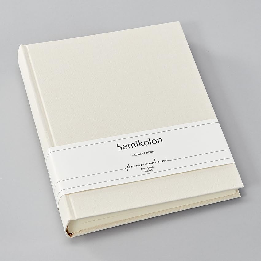 Semikolon Classic Medium Chamois Wedding Photo Album - 80 Sheets Cream White Pages, 21.6 x 25.5 cm - Elegant Wedding Guest Book, Anniversary Memory Book, Bridal Shower Gift for Couples - Perfect for Preserving Wedding Photos, Baby Photos & Family Memories